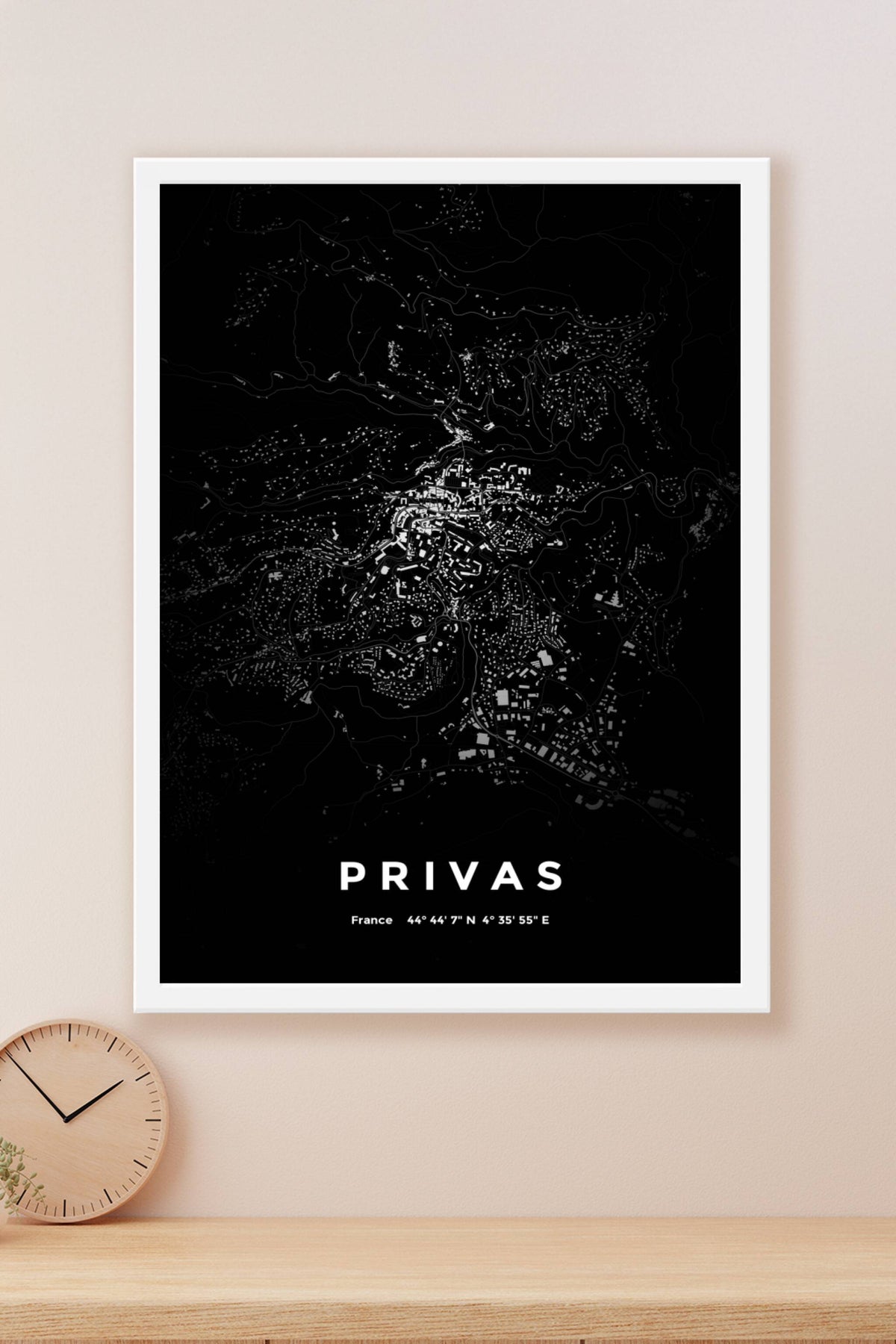Carte de Privas nuit - Affiche personnalisée