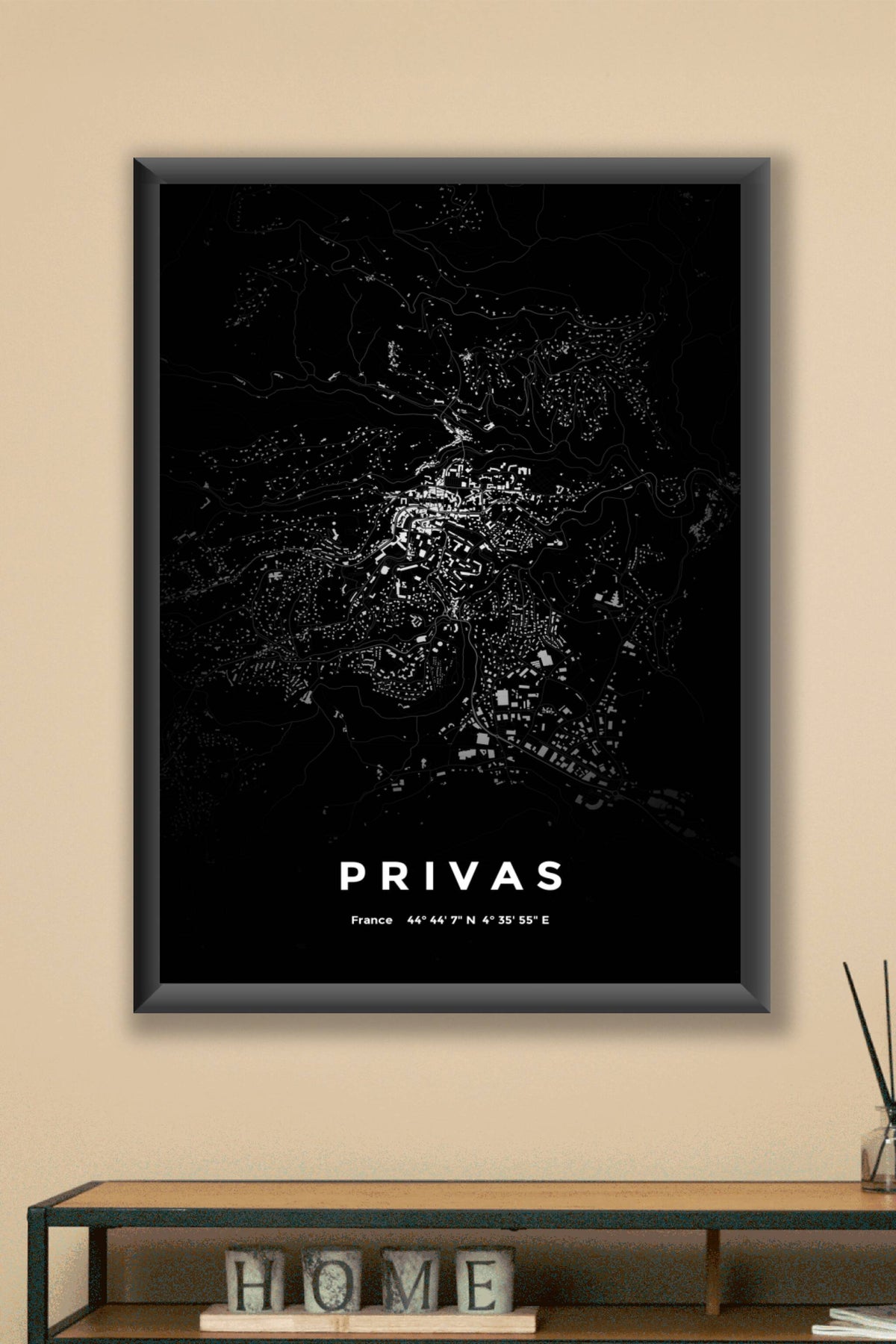 Carte de Privas nuit - Affiche personnalisée