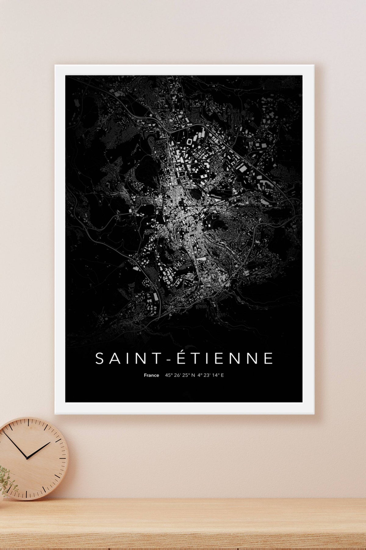 Carte de Saint-Étienne nuit - Affiche personnalisée
