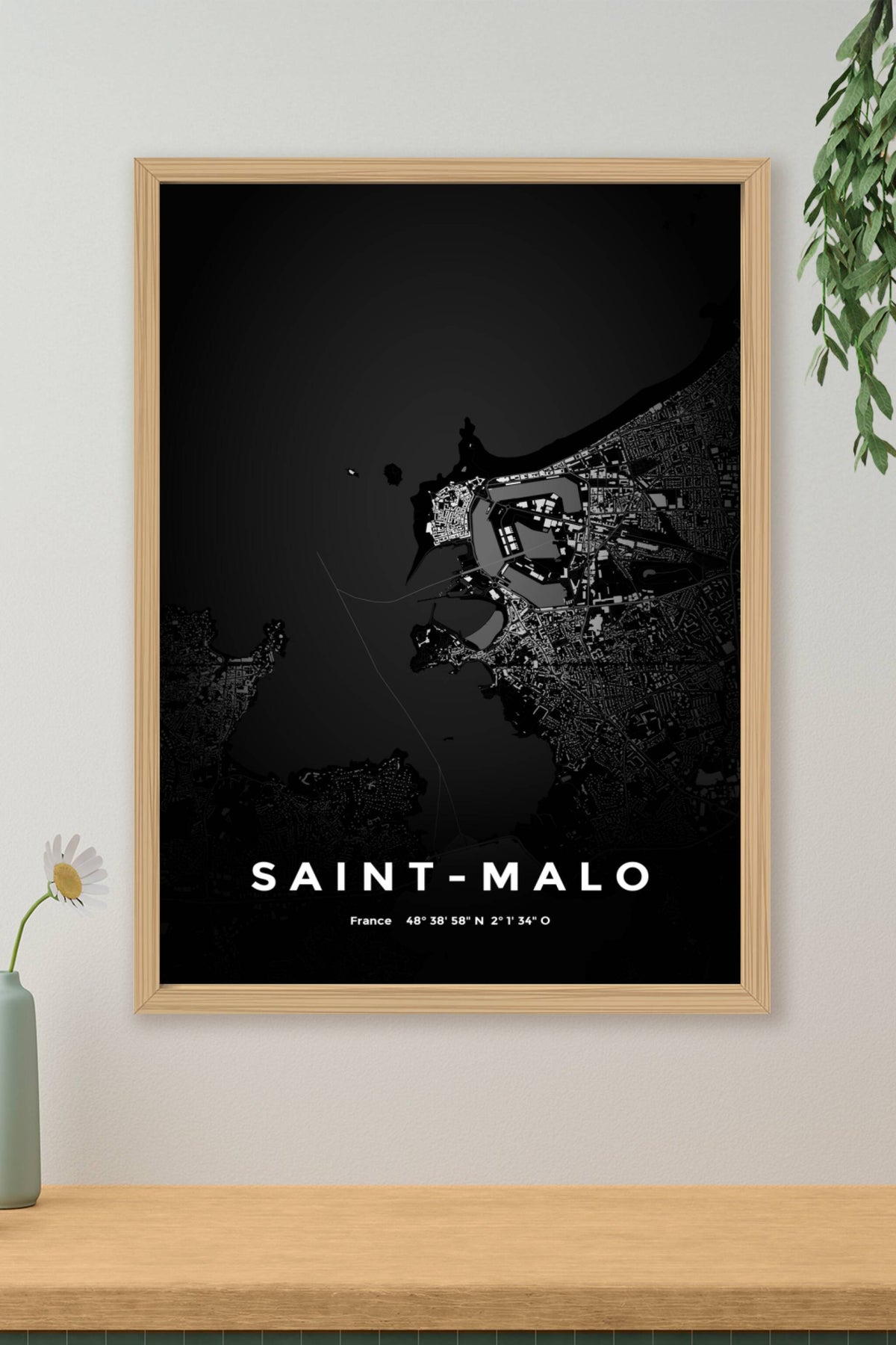 Carte de Saint-Malo nuit - Affiche personnalisée