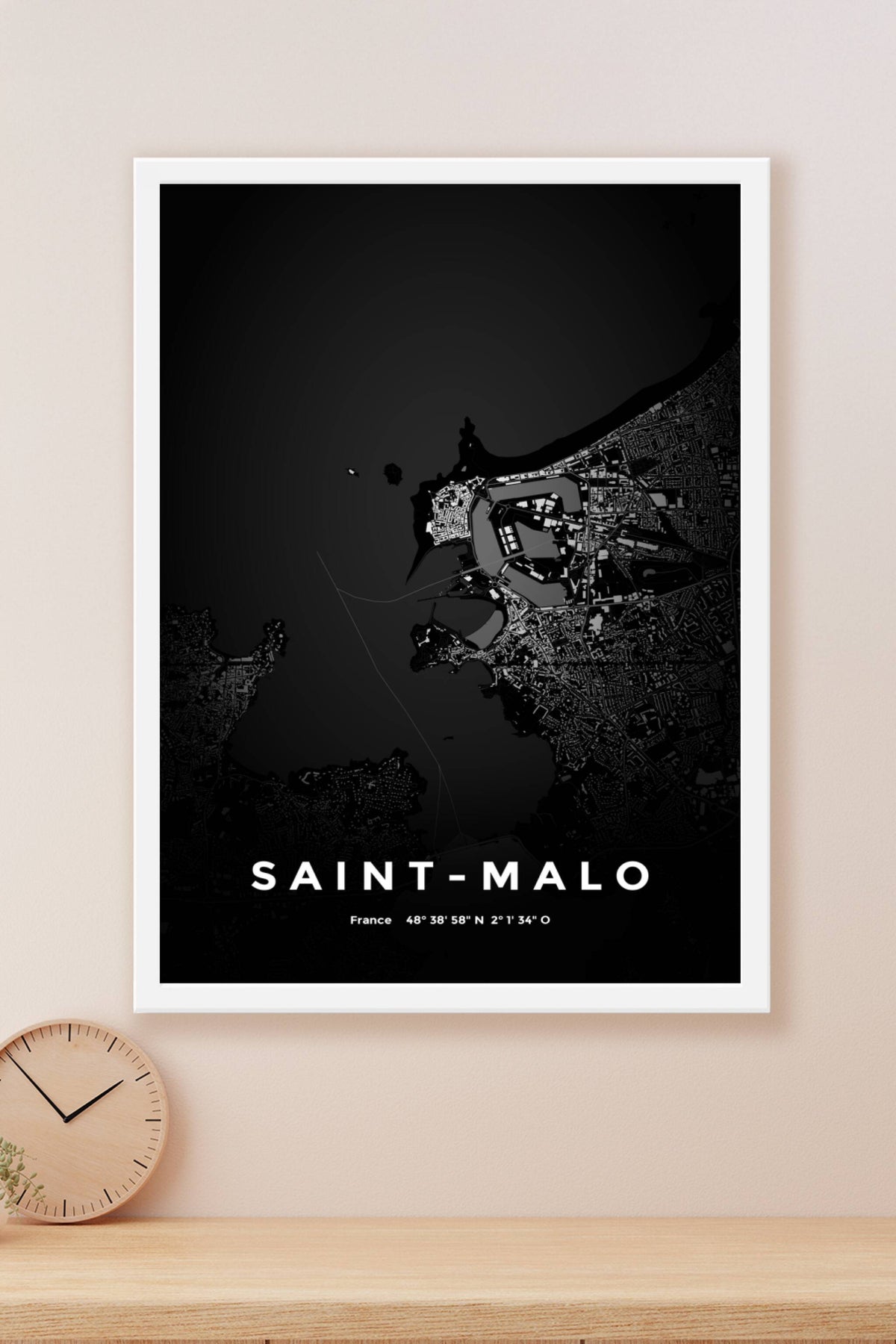 Carte de Saint-Malo nuit - Affiche personnalisée