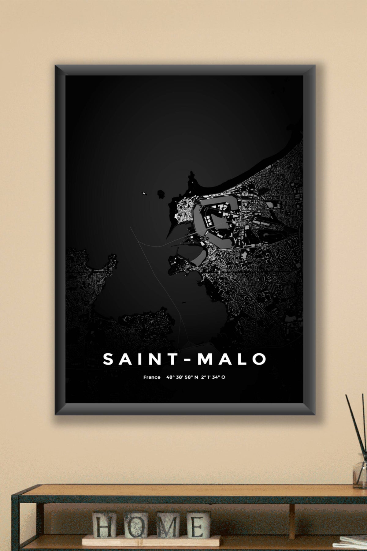 Carte de Saint-Malo nuit - Affiche personnalisée