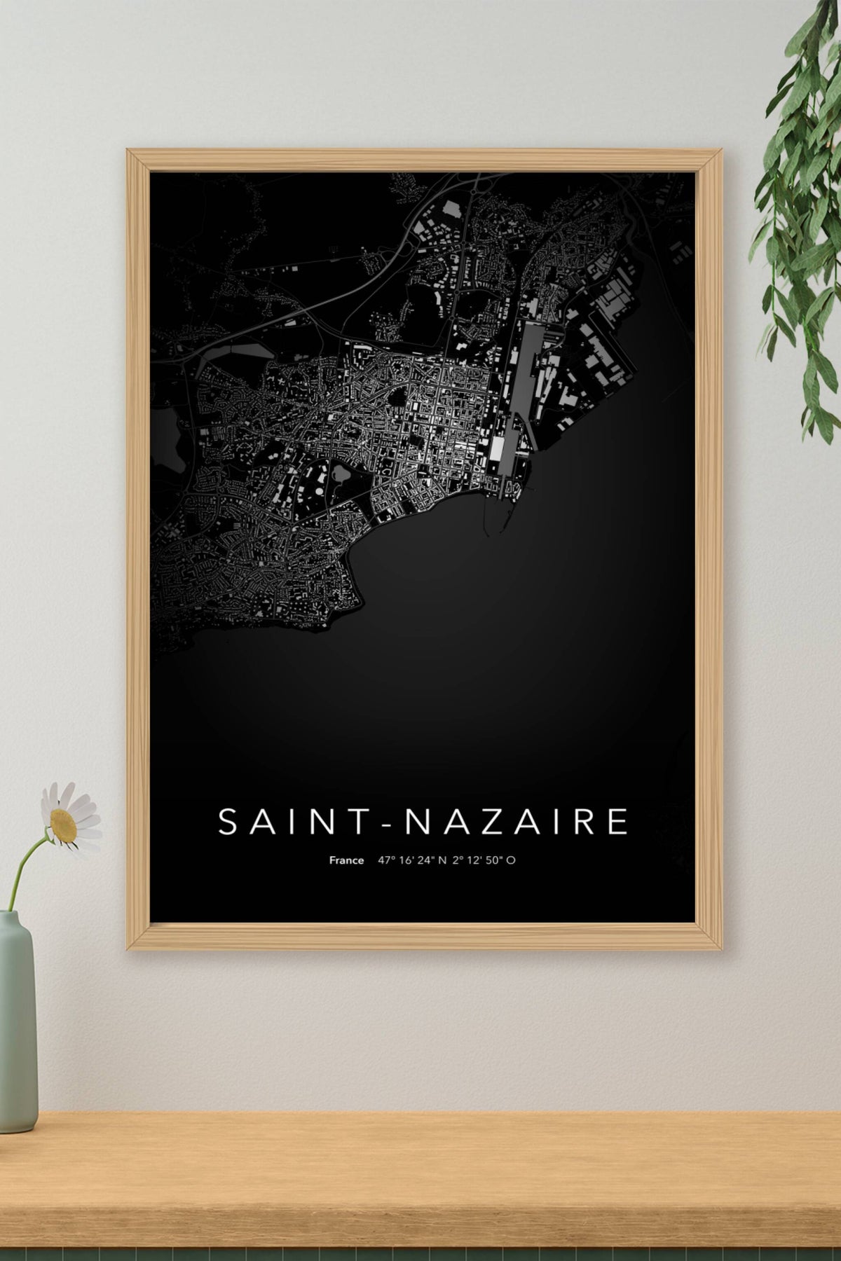 Carte de Saint-Nazaire nuit - Affiche personnalisée