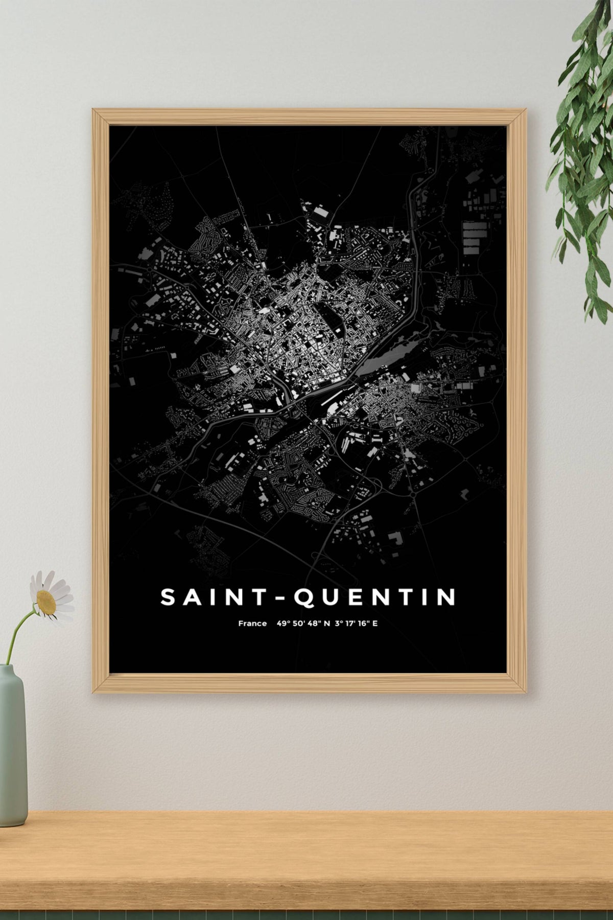 Carte de Saint-Quentin nuit - Affiche personnalisée
