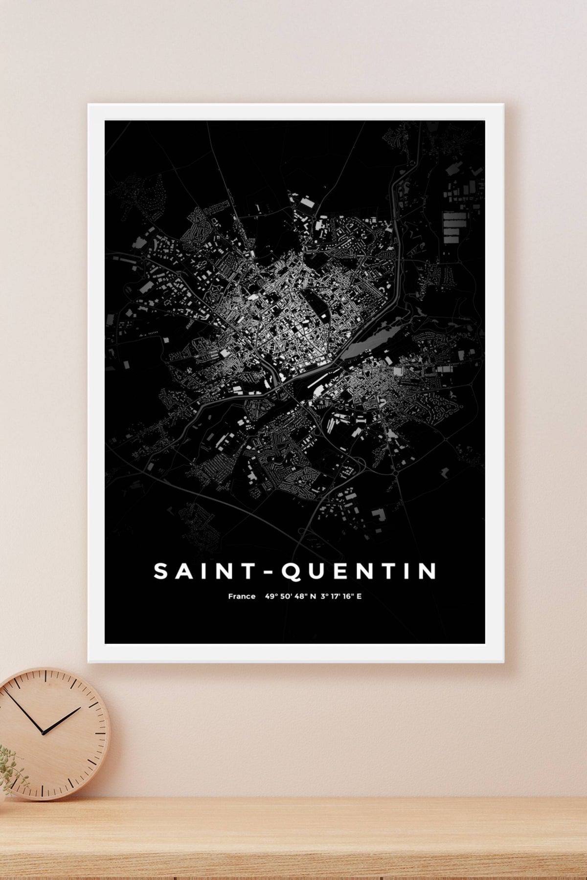 Carte de Saint-Quentin nuit - Affiche personnalisée