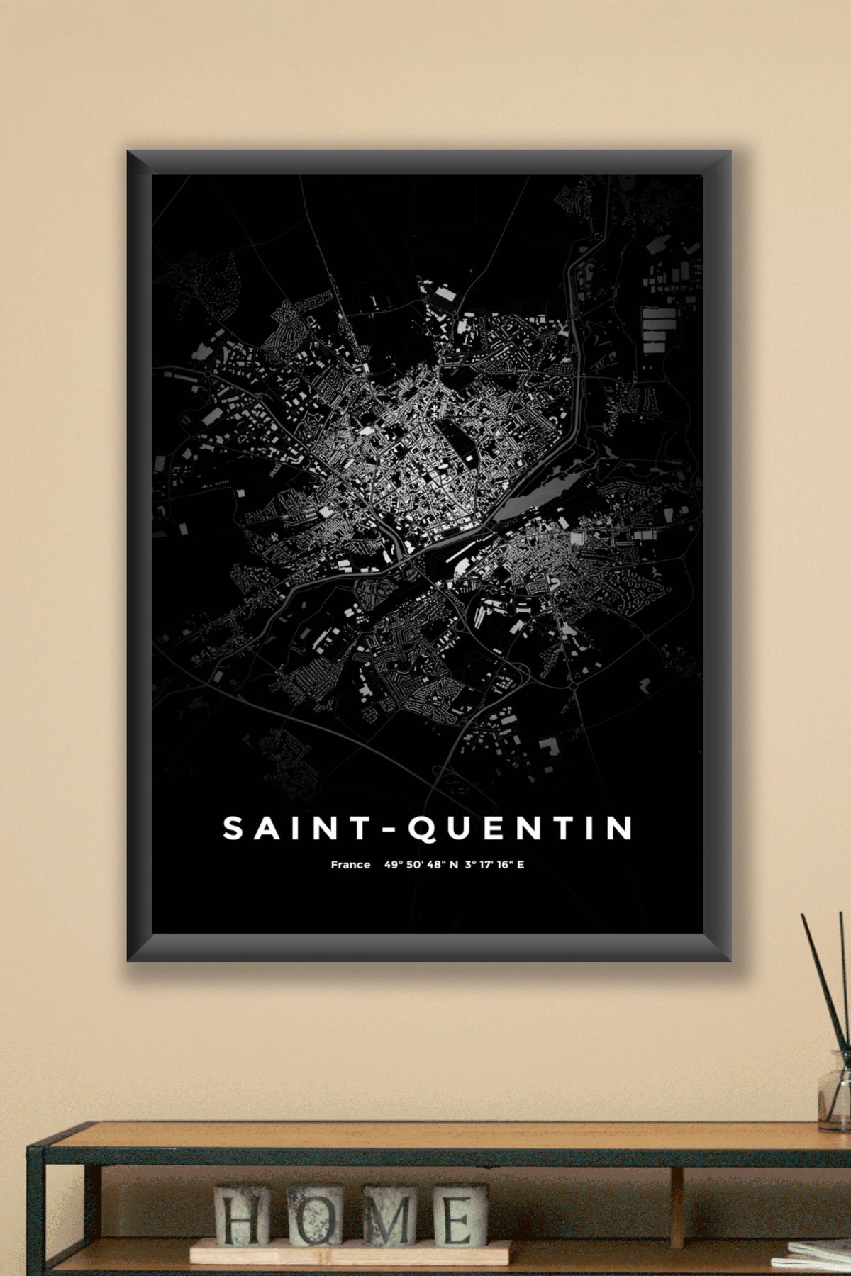 Carte de Saint-Quentin nuit - Affiche personnalisée