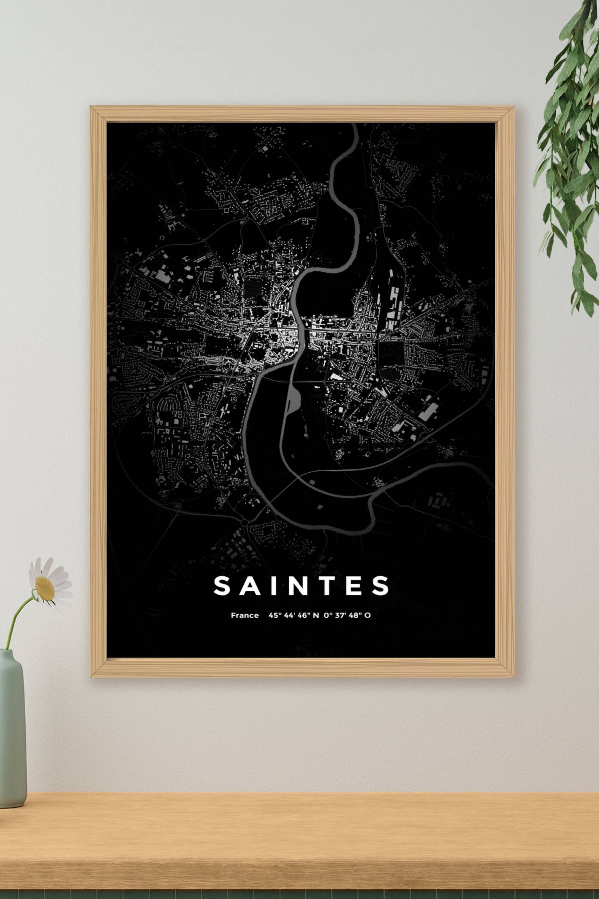 Carte de Saintes nuit - Affiche personnalisée
