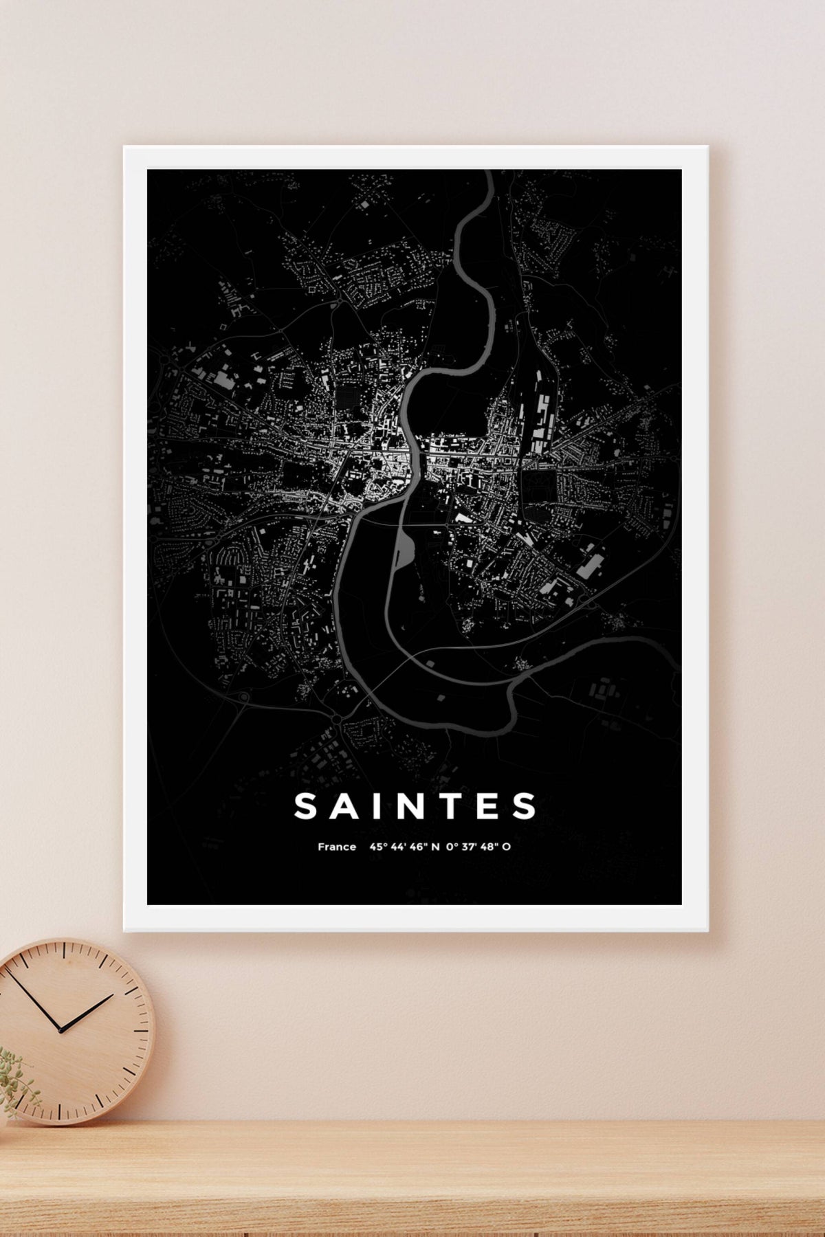 Carte de Saintes nuit - Affiche personnalisée