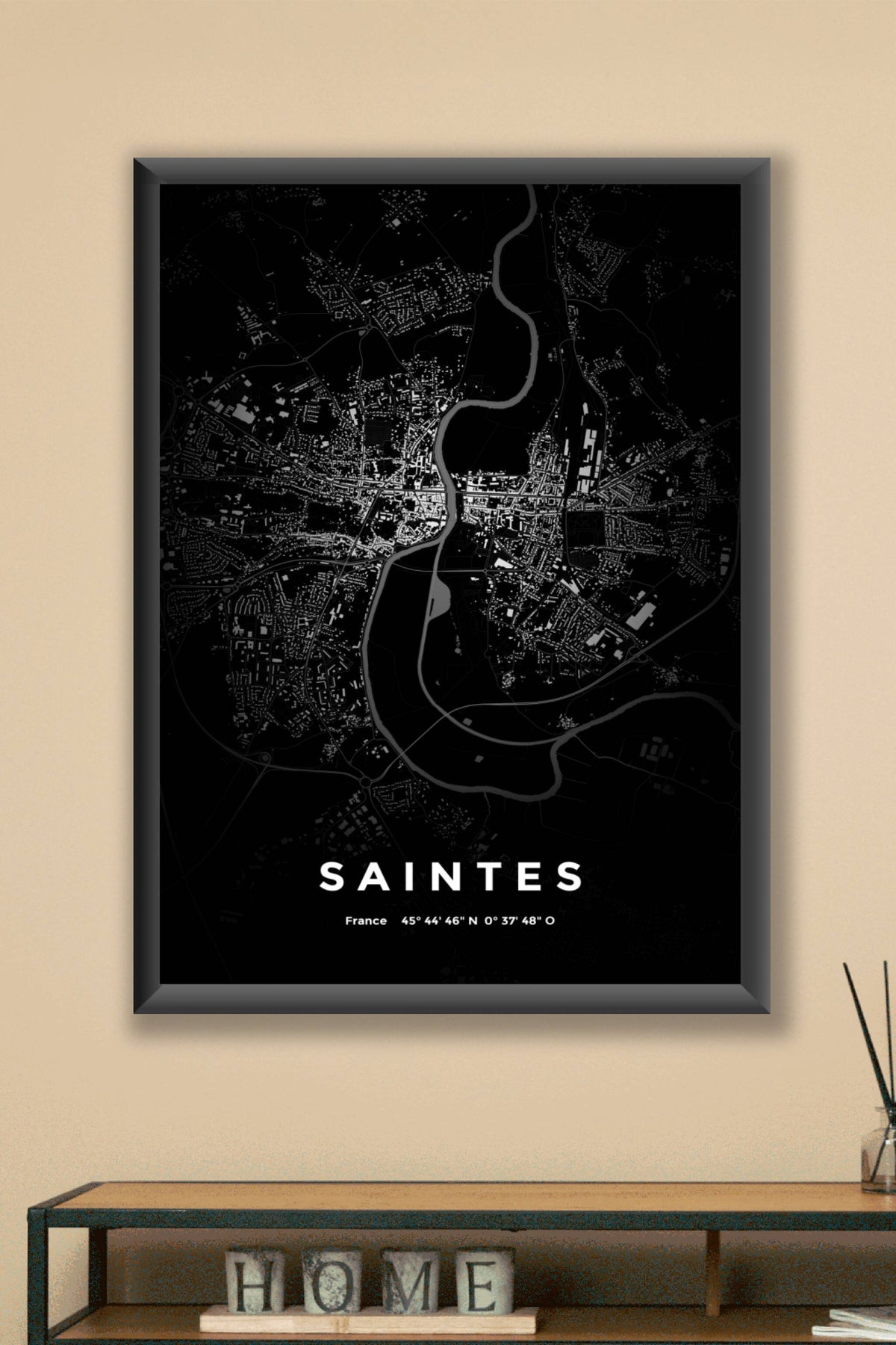 Carte de Saintes nuit - Affiche personnalisée