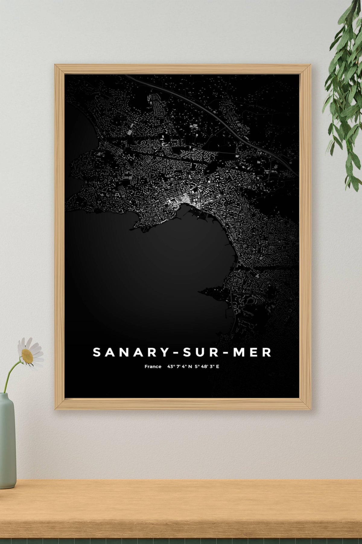 Carte de Sanary-sur-Mer nuit - Affiche personnalisée
