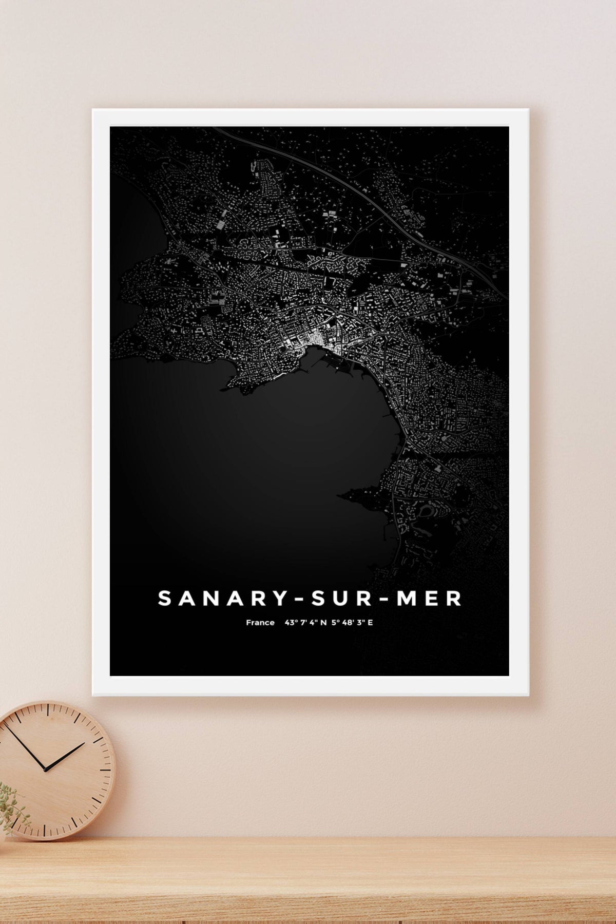 Carte de Sanary-sur-Mer nuit - Affiche personnalisée