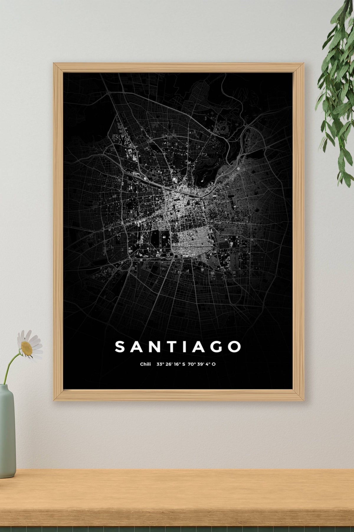 Carte de Santiago nuit - Affiche personnalisée