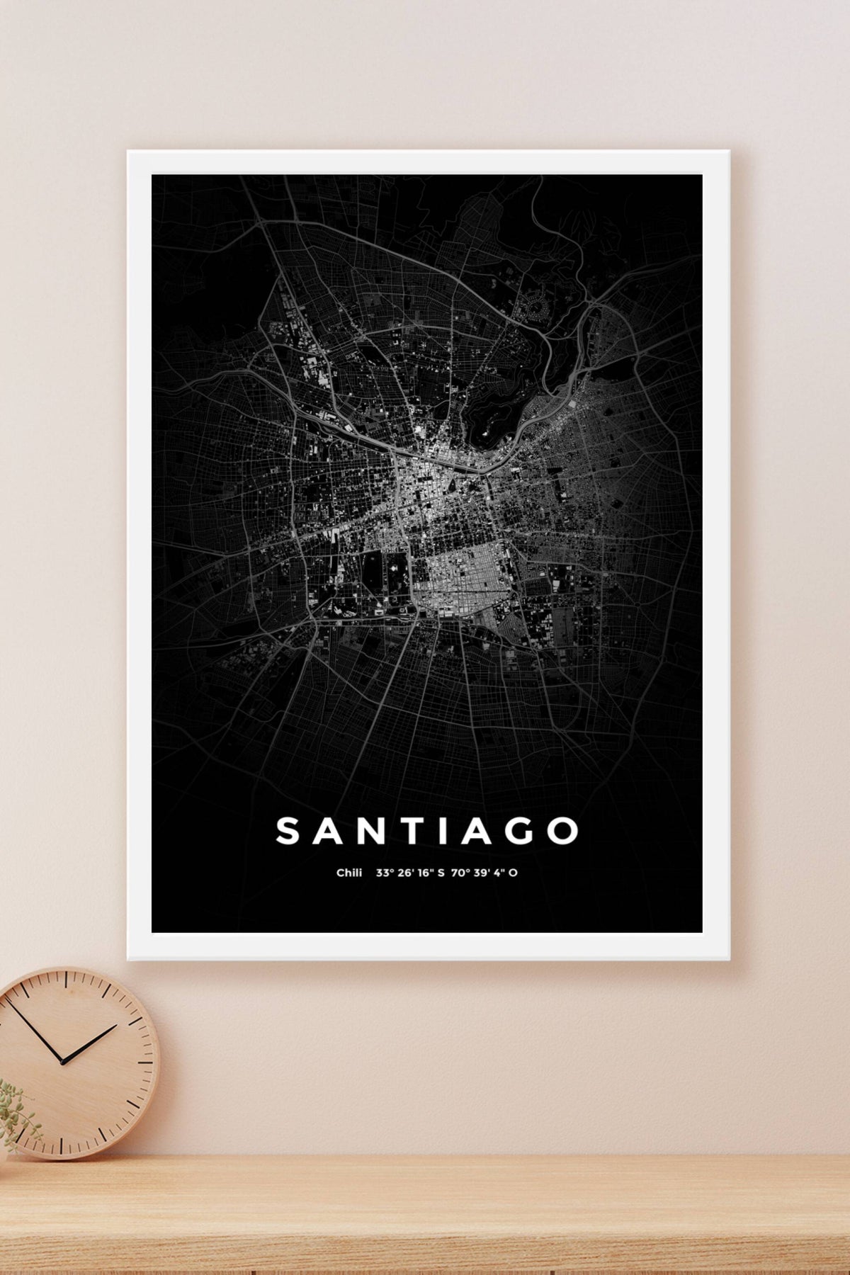 Carte de Santiago nuit - Affiche personnalisée