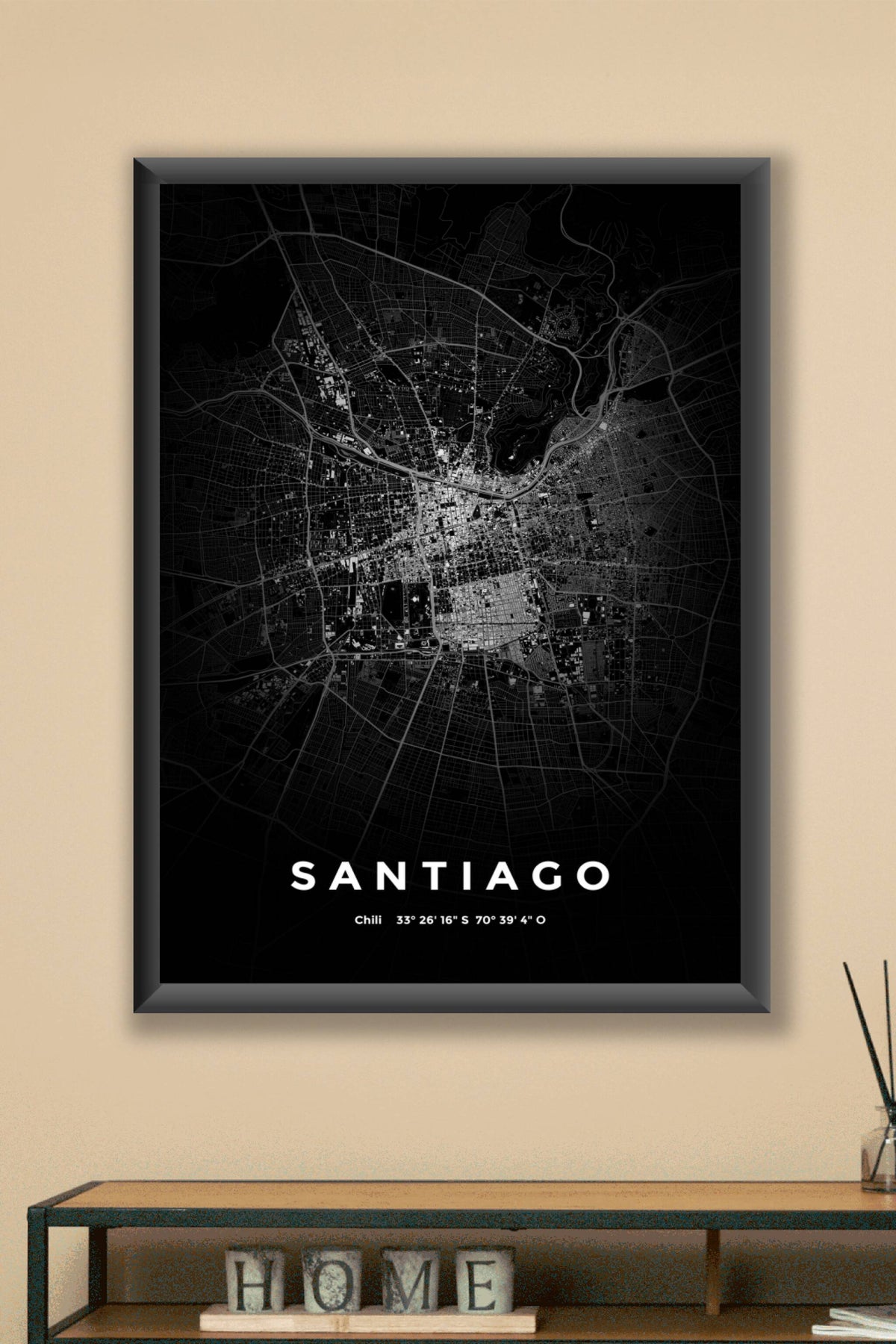 Carte de Santiago nuit - Affiche personnalisée