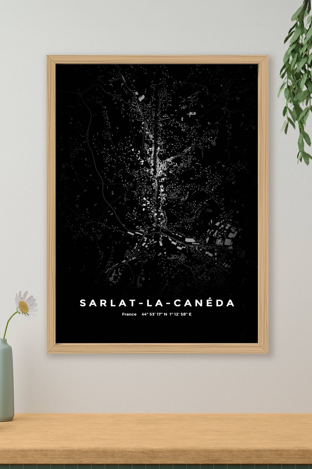 Carte de Sarlat-la-Canéda nuit - Affiche personnalisée