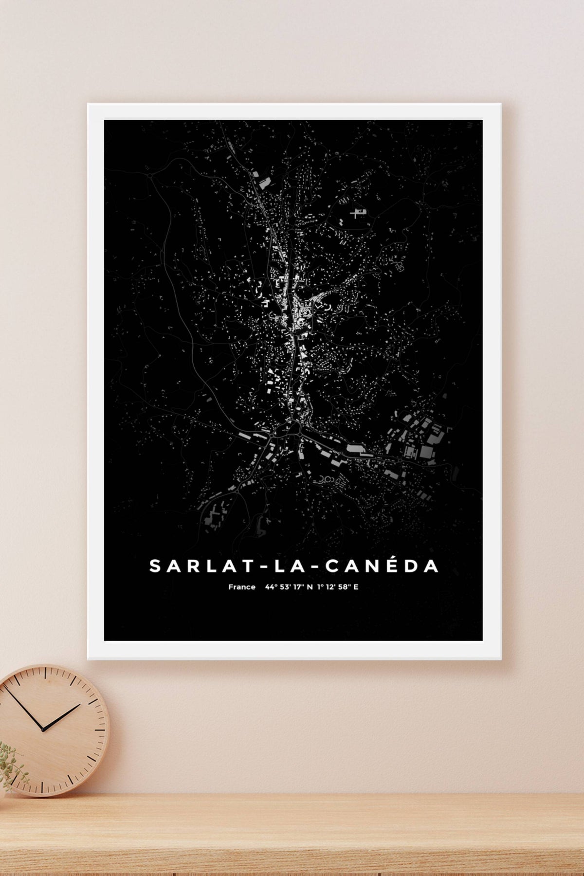 Carte de Sarlat-la-Canéda nuit - Affiche personnalisée