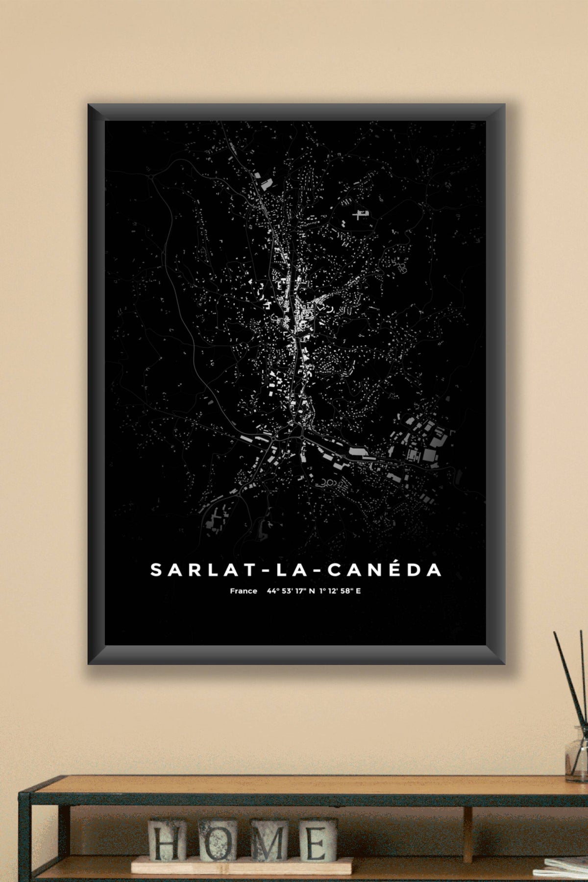 Carte de Sarlat-la-Canéda nuit - Affiche personnalisée
