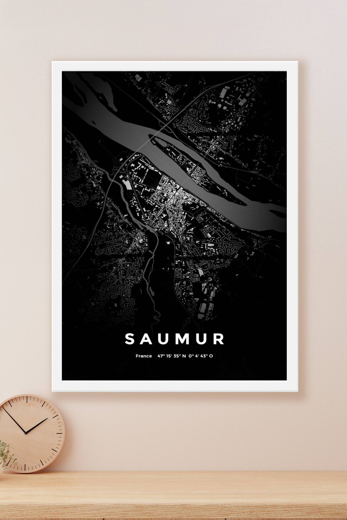 Carte de Saumur nuit - Affiche personnalisée