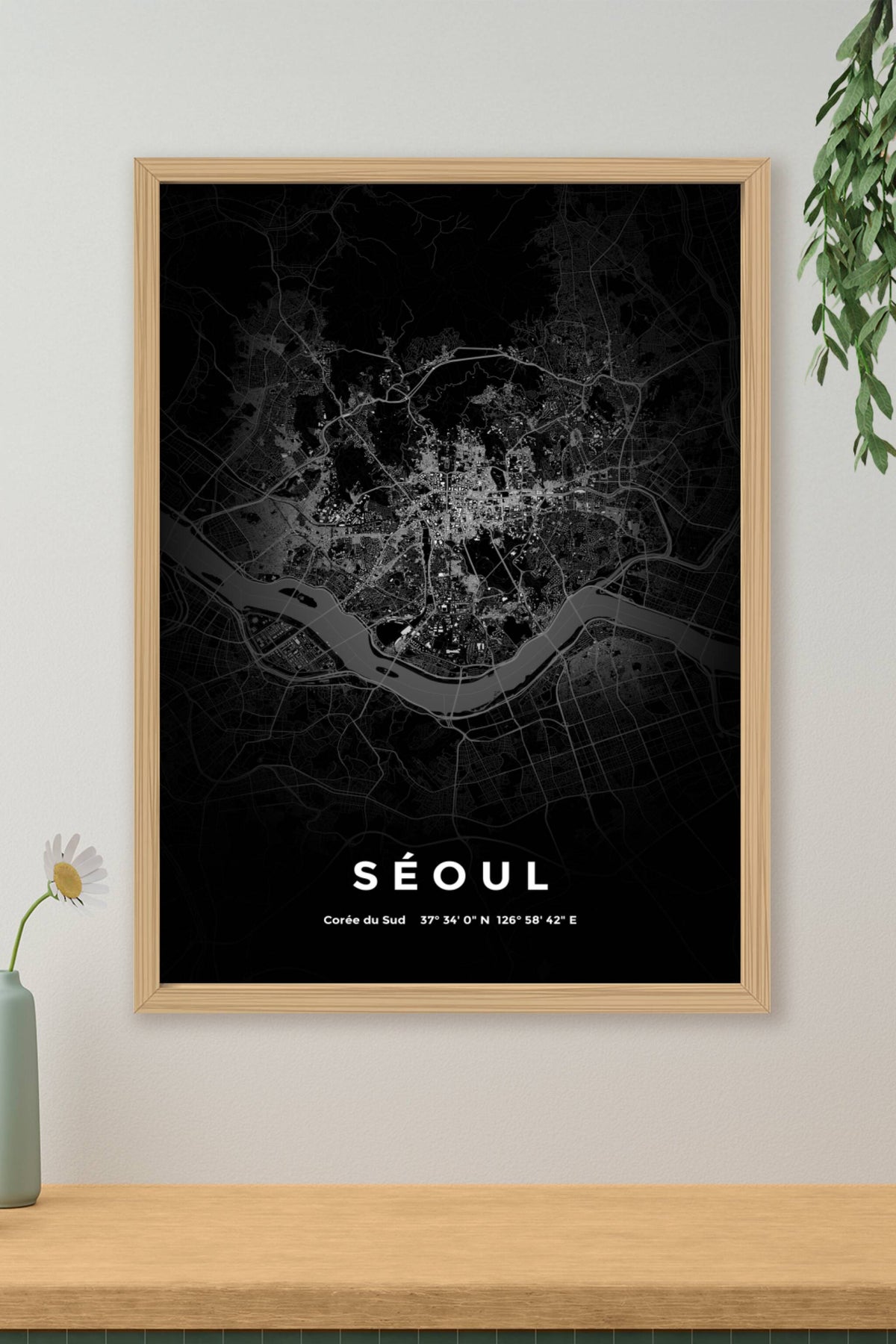 Carte de Séoul nuit - Affiche personnalisée