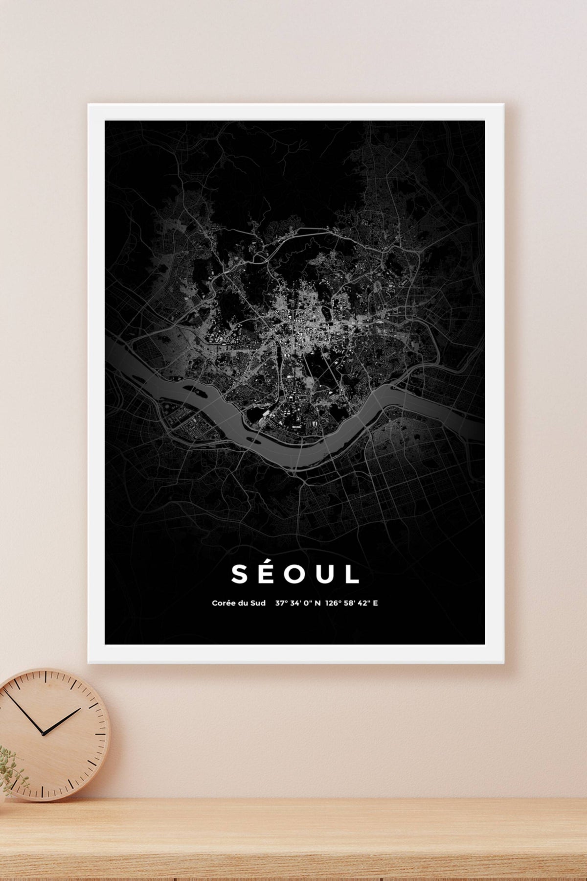 Carte de Séoul nuit - Affiche personnalisée
