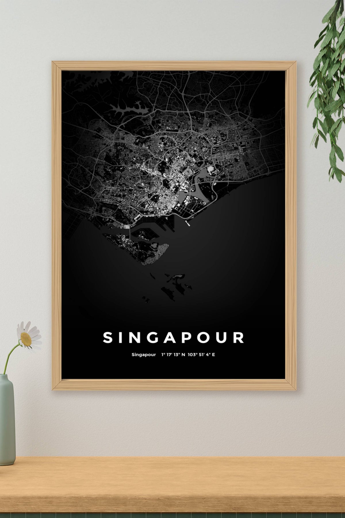 Carte de Singapour nuit - Affiche personnalisée