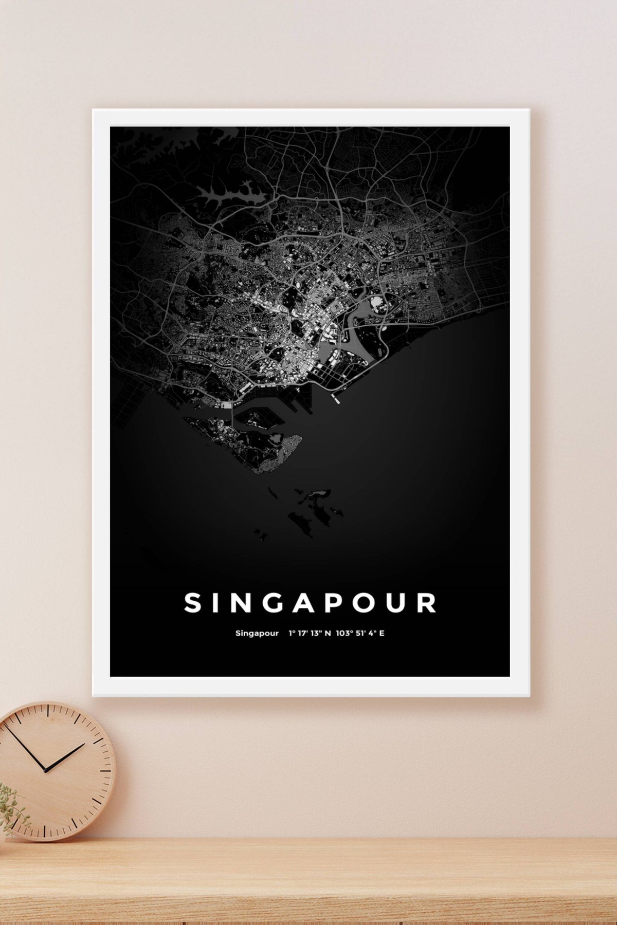 Carte de Singapour nuit - Affiche personnalisée