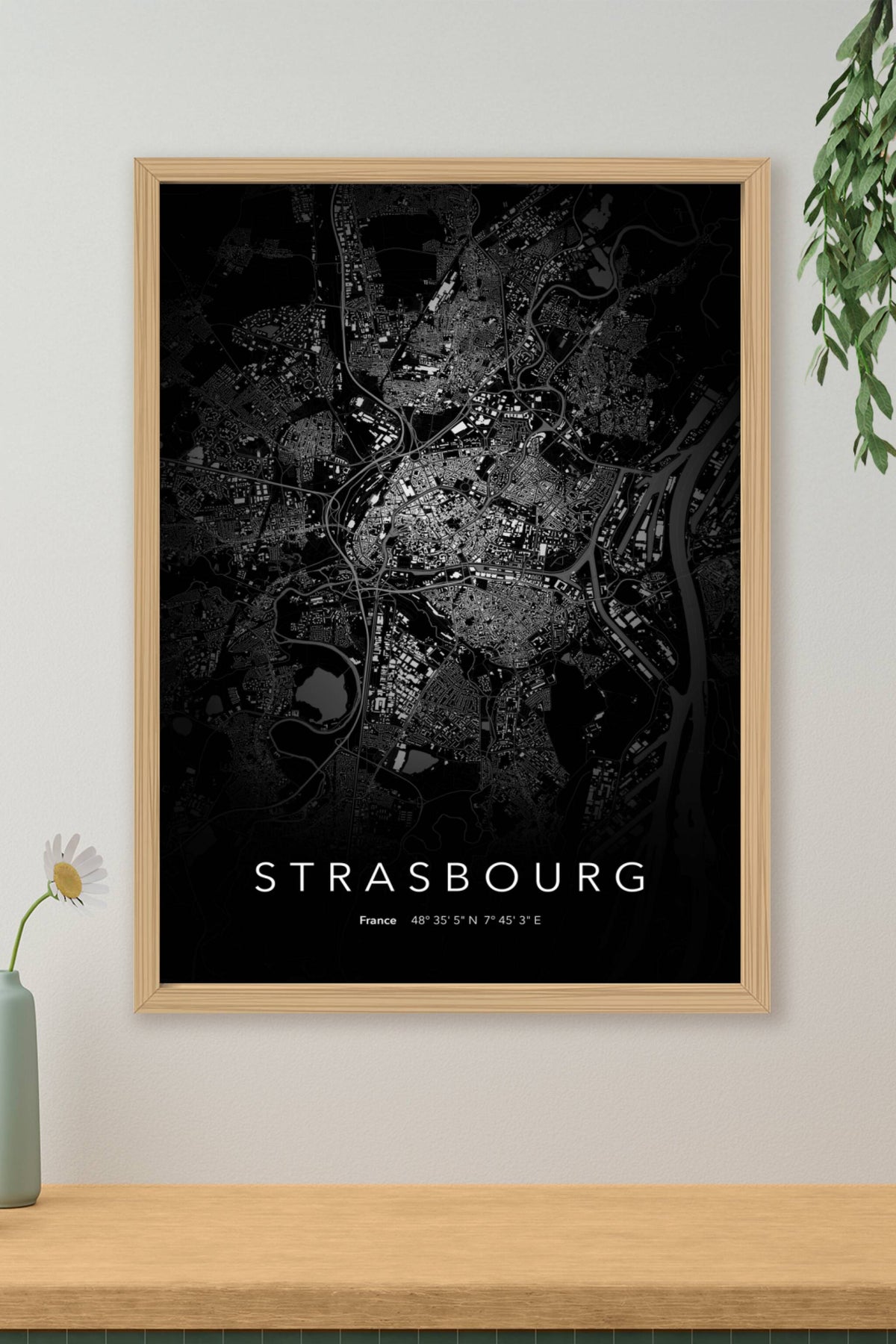 Carte de Strasbourg nuit - Affiche personnalisée