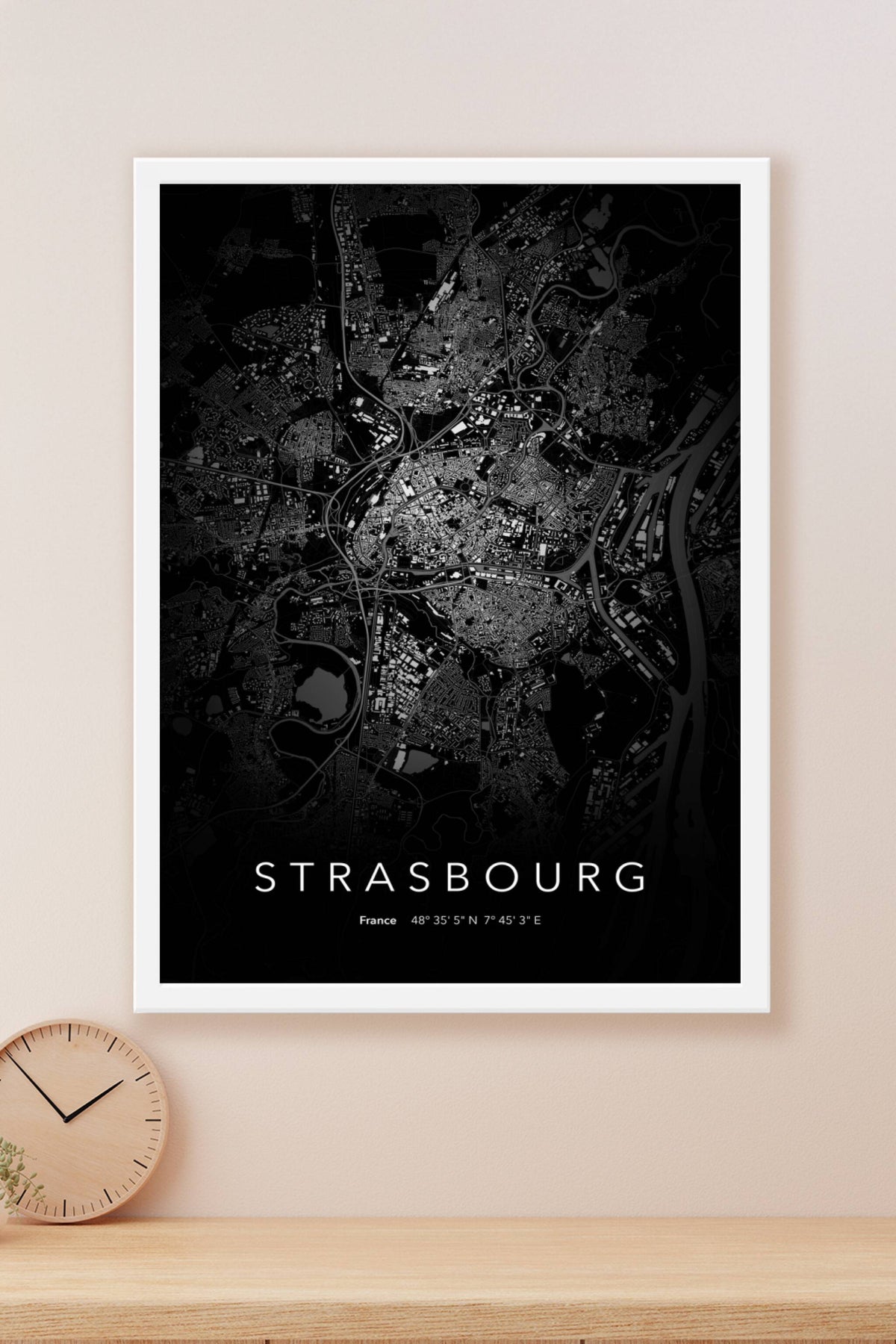 Carte de Strasbourg nuit - Affiche personnalisée
