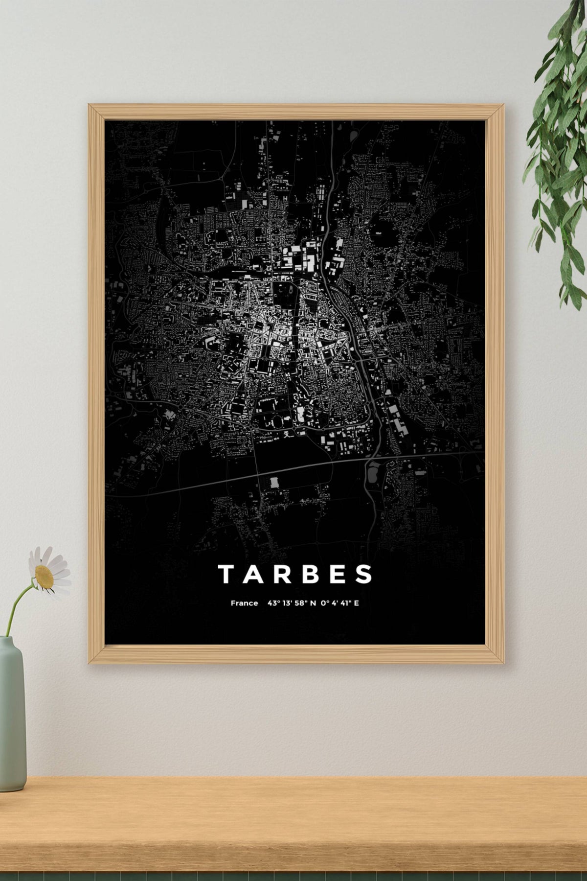 Carte de Tarbes nuit - Affiche personnalisée