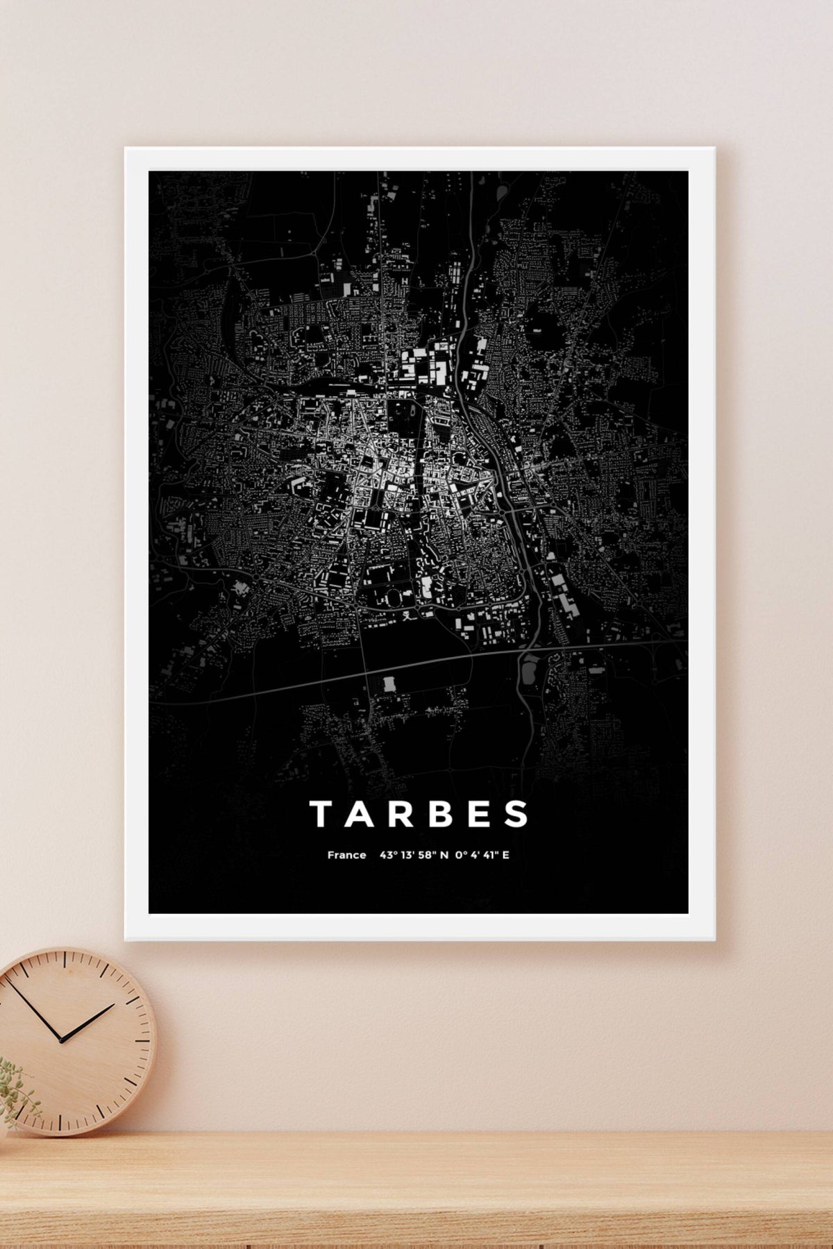 Carte de Tarbes nuit - Affiche personnalisée