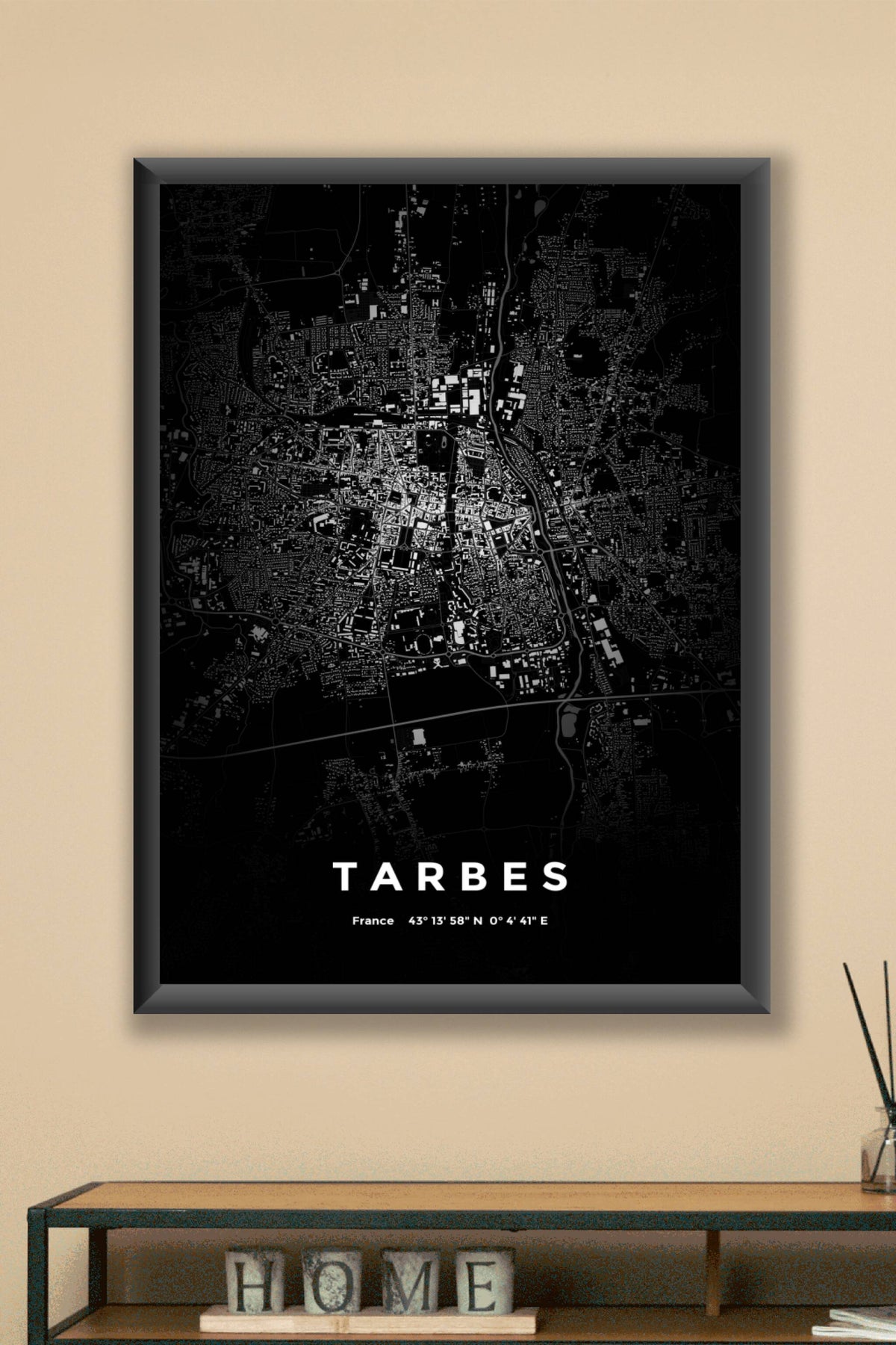 Carte de Tarbes nuit - Affiche personnalisée