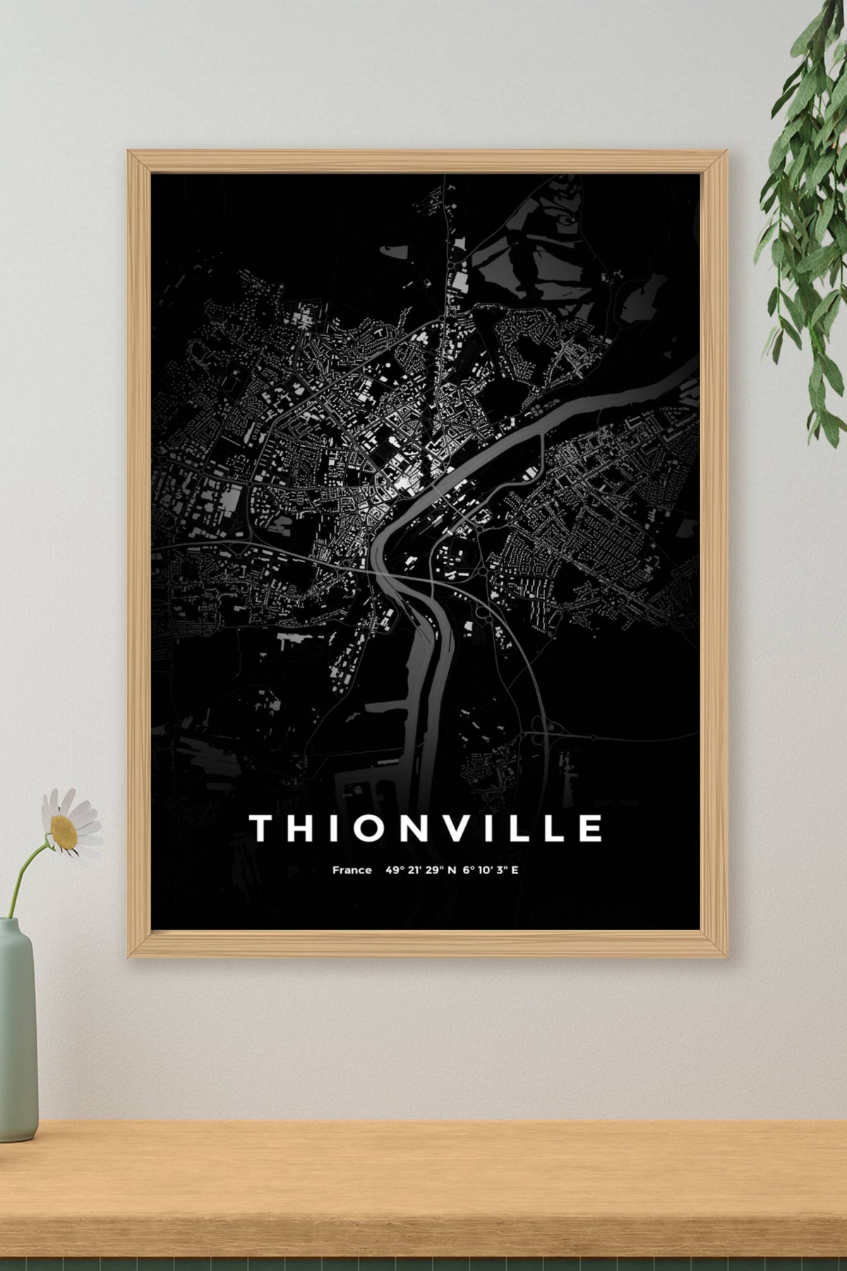 Carte de Thionville nuit - Affiche personnalisée