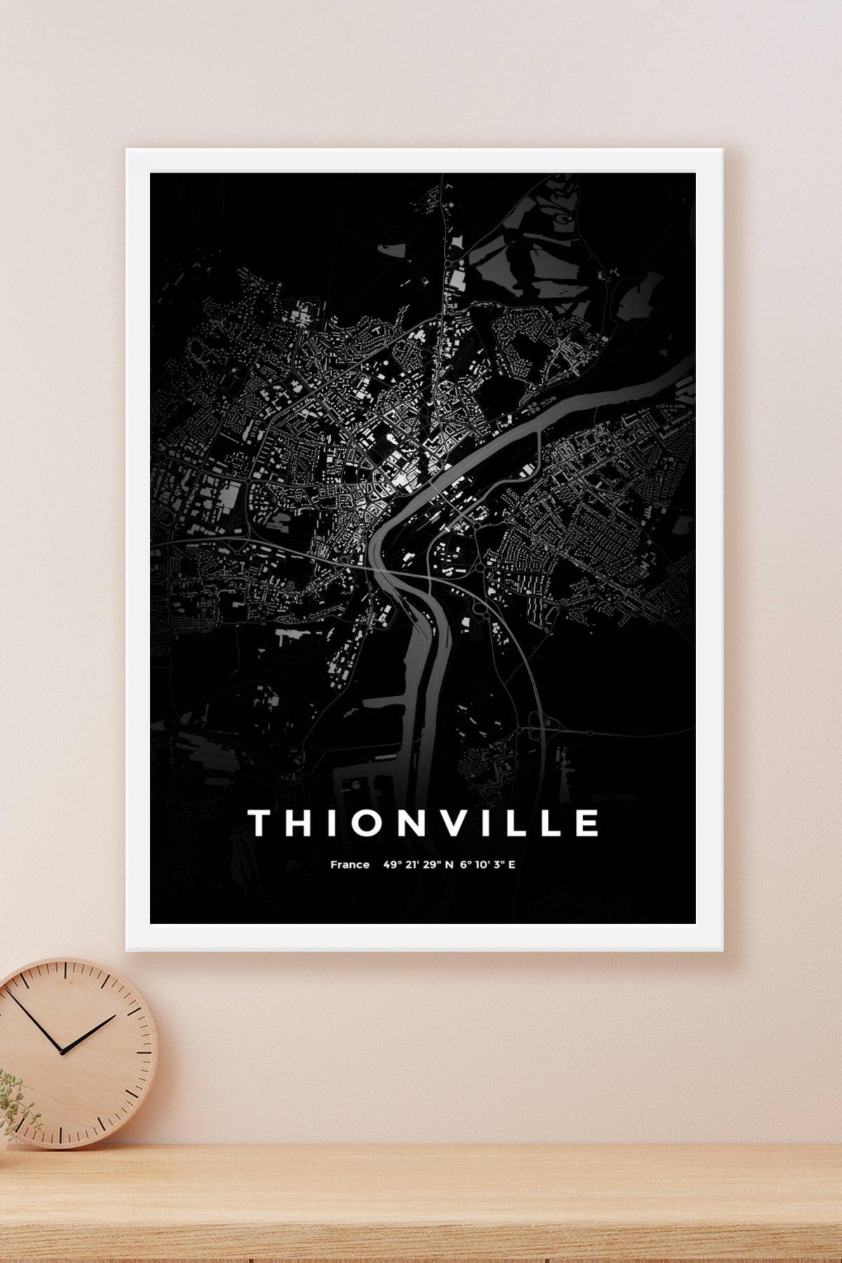 Carte de Thionville nuit - Affiche personnalisée