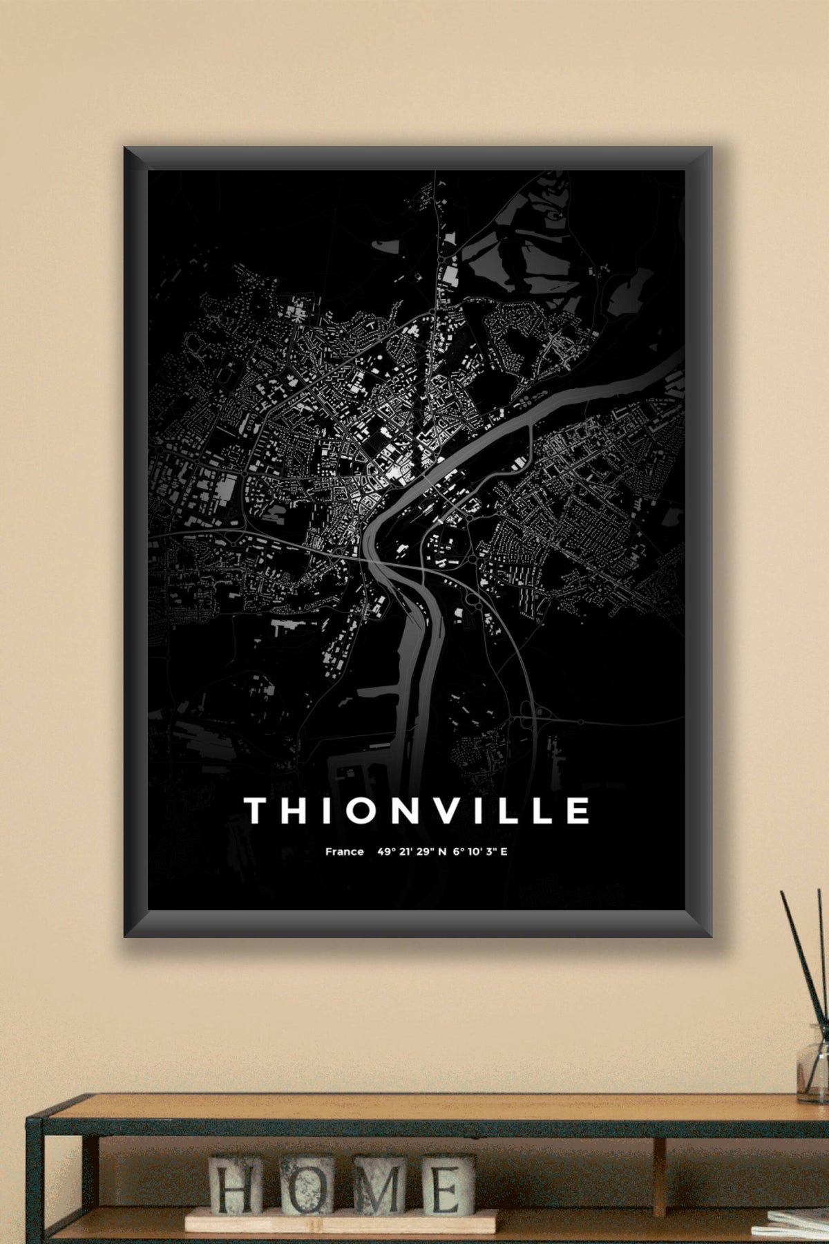 Carte de Thionville nuit - Affiche personnalisée