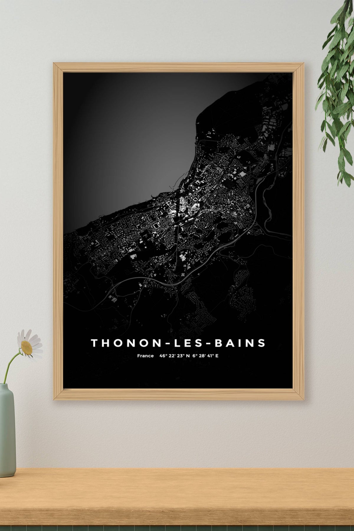 Carte de Thonon-les-Bains nuit - Affiche personnalisée