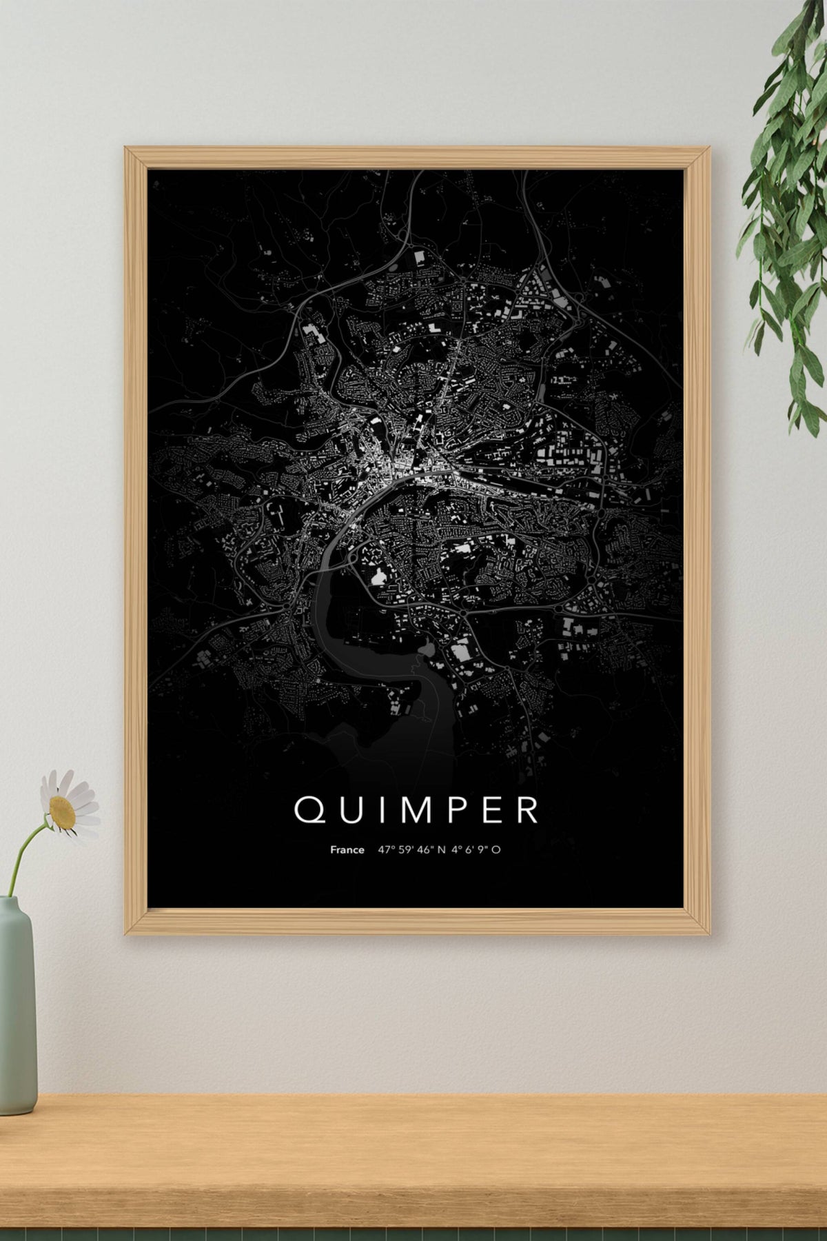 Carte de Quimper nuit - Affiche personnalisée