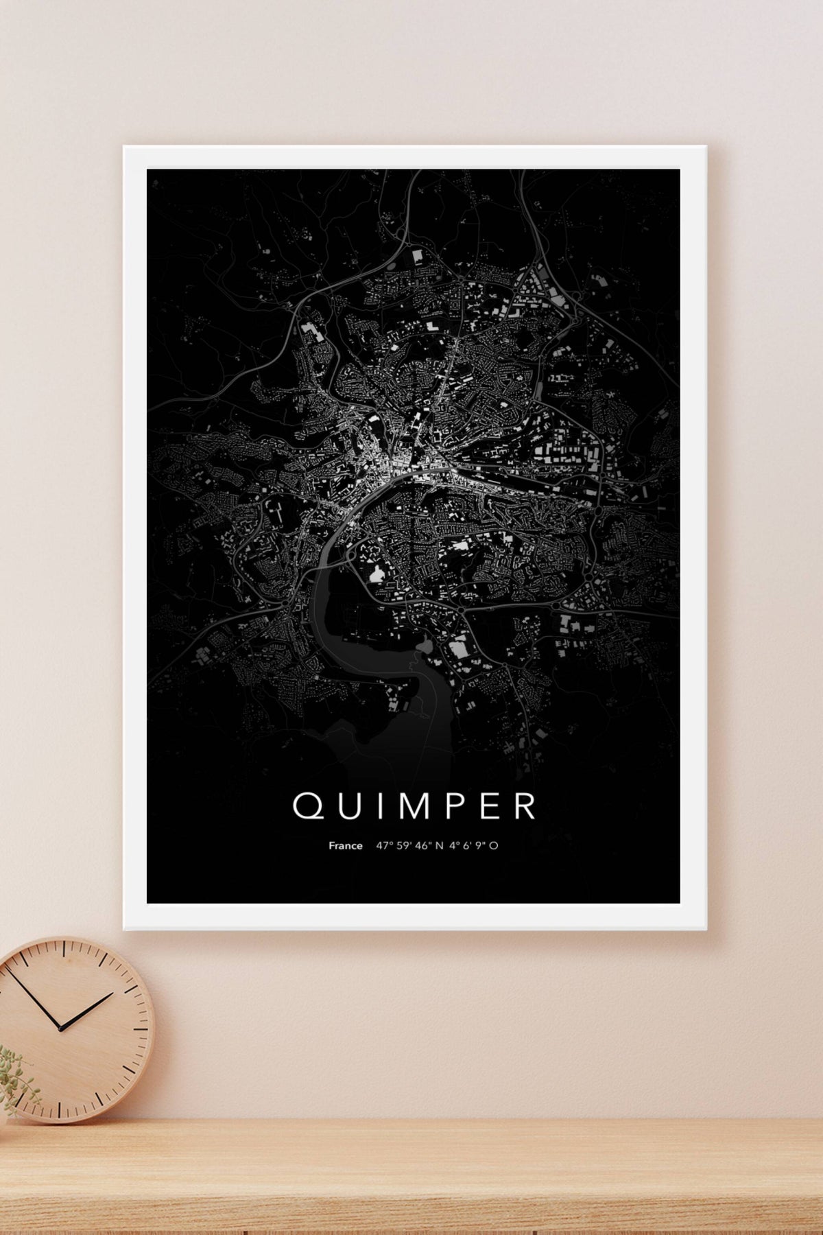 Carte de Quimper nuit - Affiche personnalisée