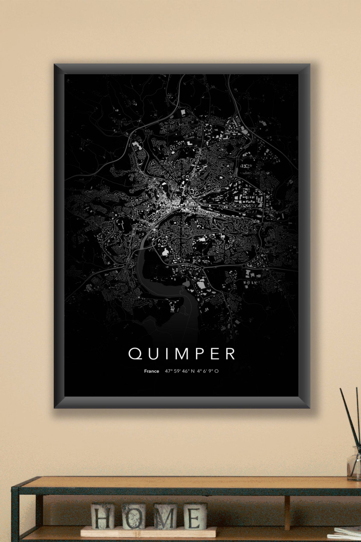 Carte de Quimper nuit - Affiche personnalisée