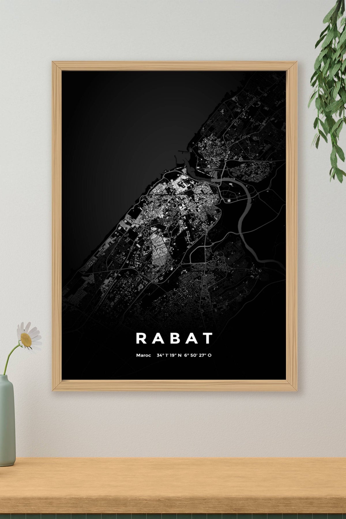 Carte de Rabat nuit - Affiche personnalisée