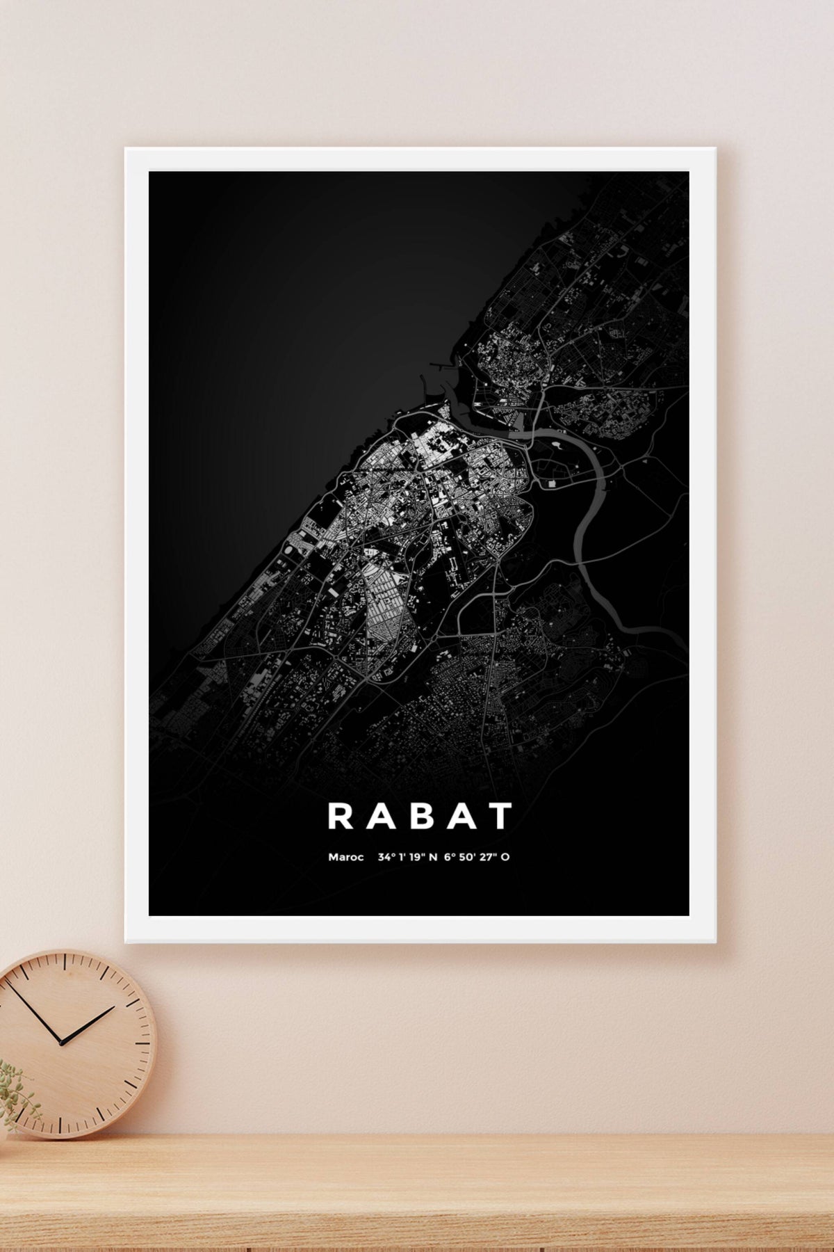 Carte de Rabat nuit - Affiche personnalisée