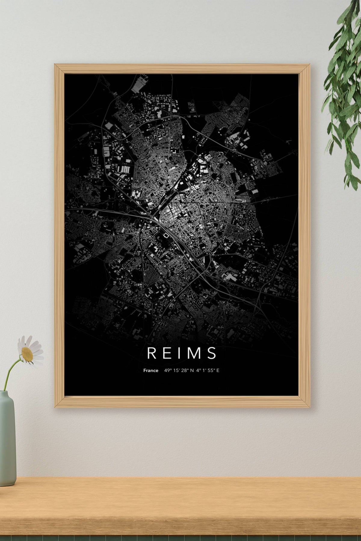 Carte de Reims nuit - Affiche personnalisée