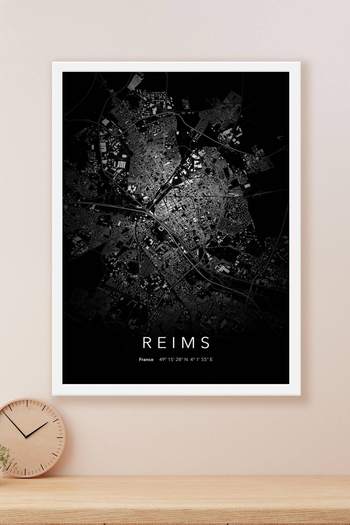 Carte de Reims nuit - Affiche personnalisée