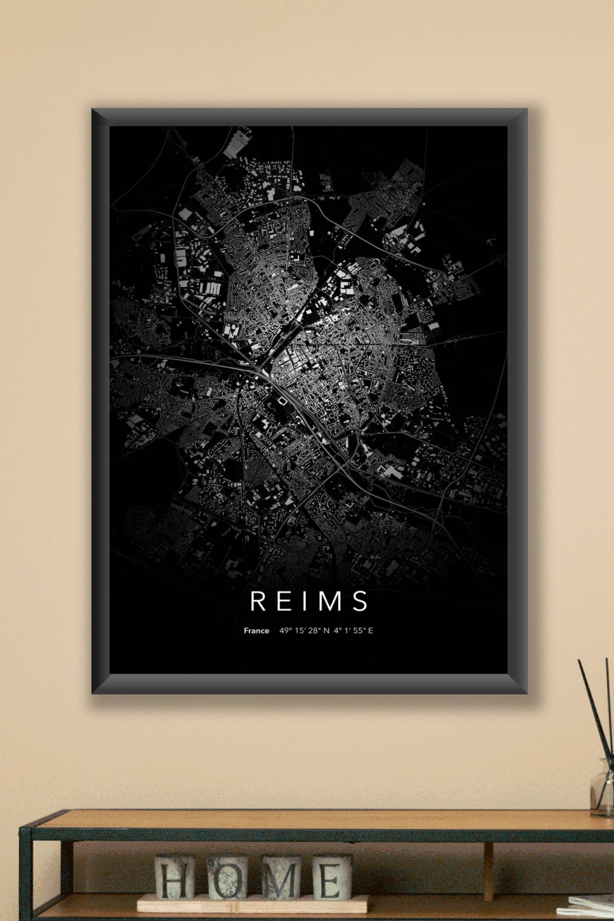Carte de Reims nuit - Affiche personnalisée