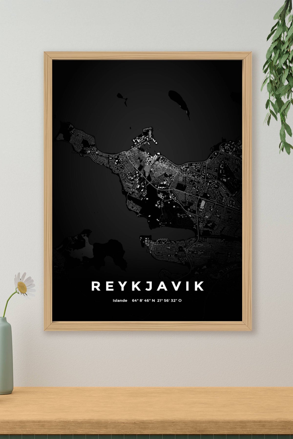 Carte de Reykjavik nuit - Affiche personnalisée