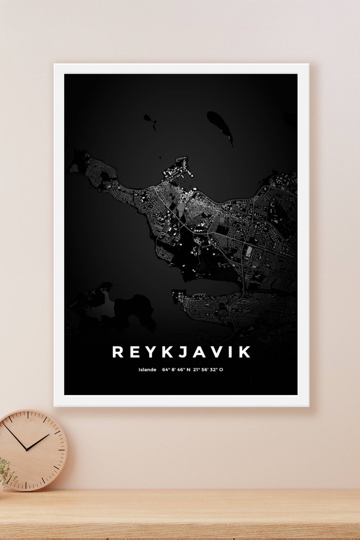 Carte de Reykjavik nuit - Affiche personnalisée