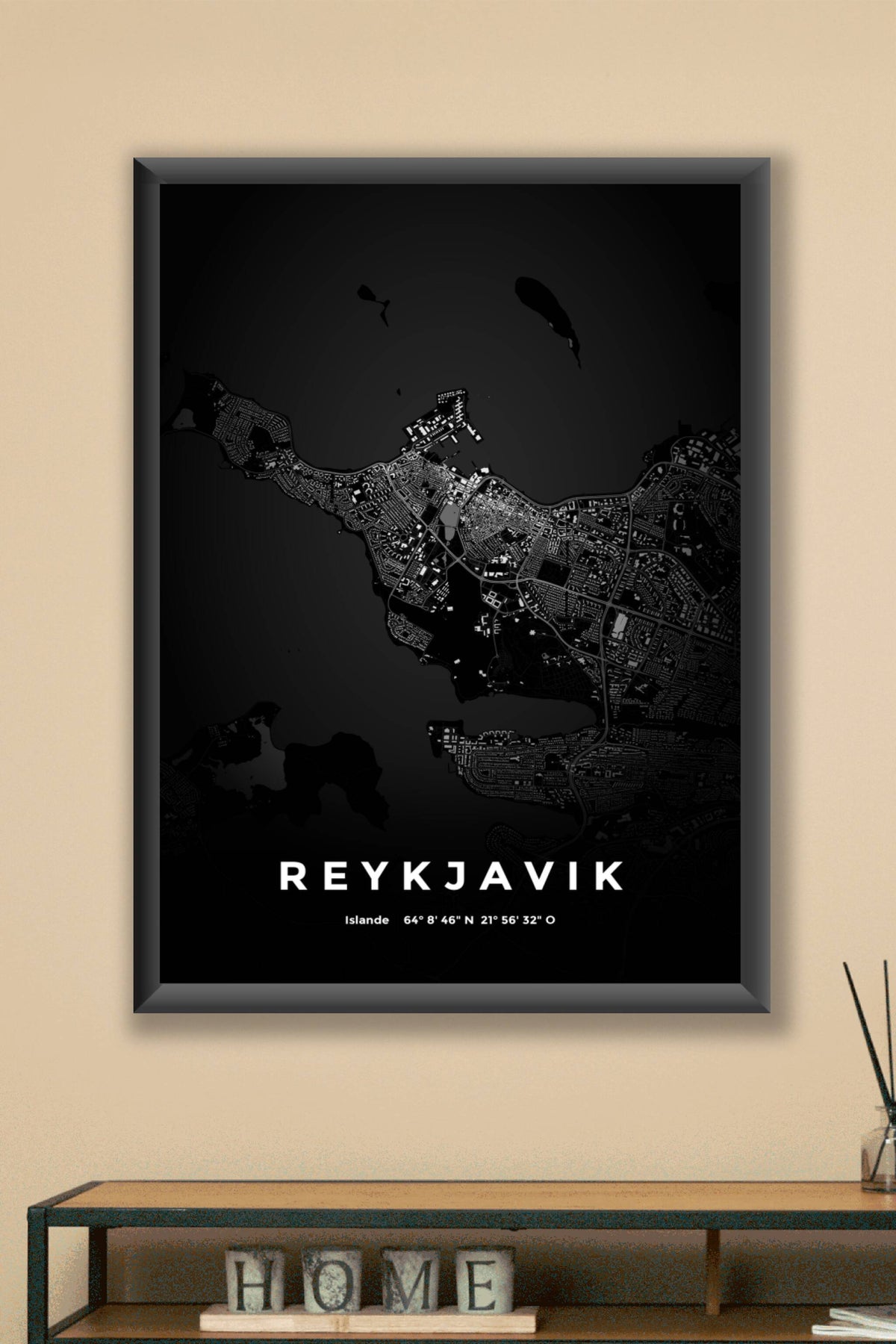 Carte de Reykjavik nuit - Affiche personnalisée