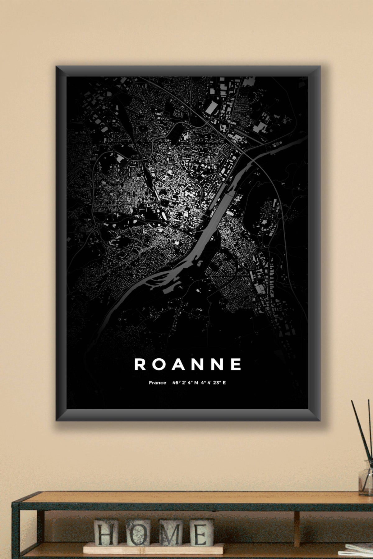 Carte de Roanne nuit - Affiche personnalisée