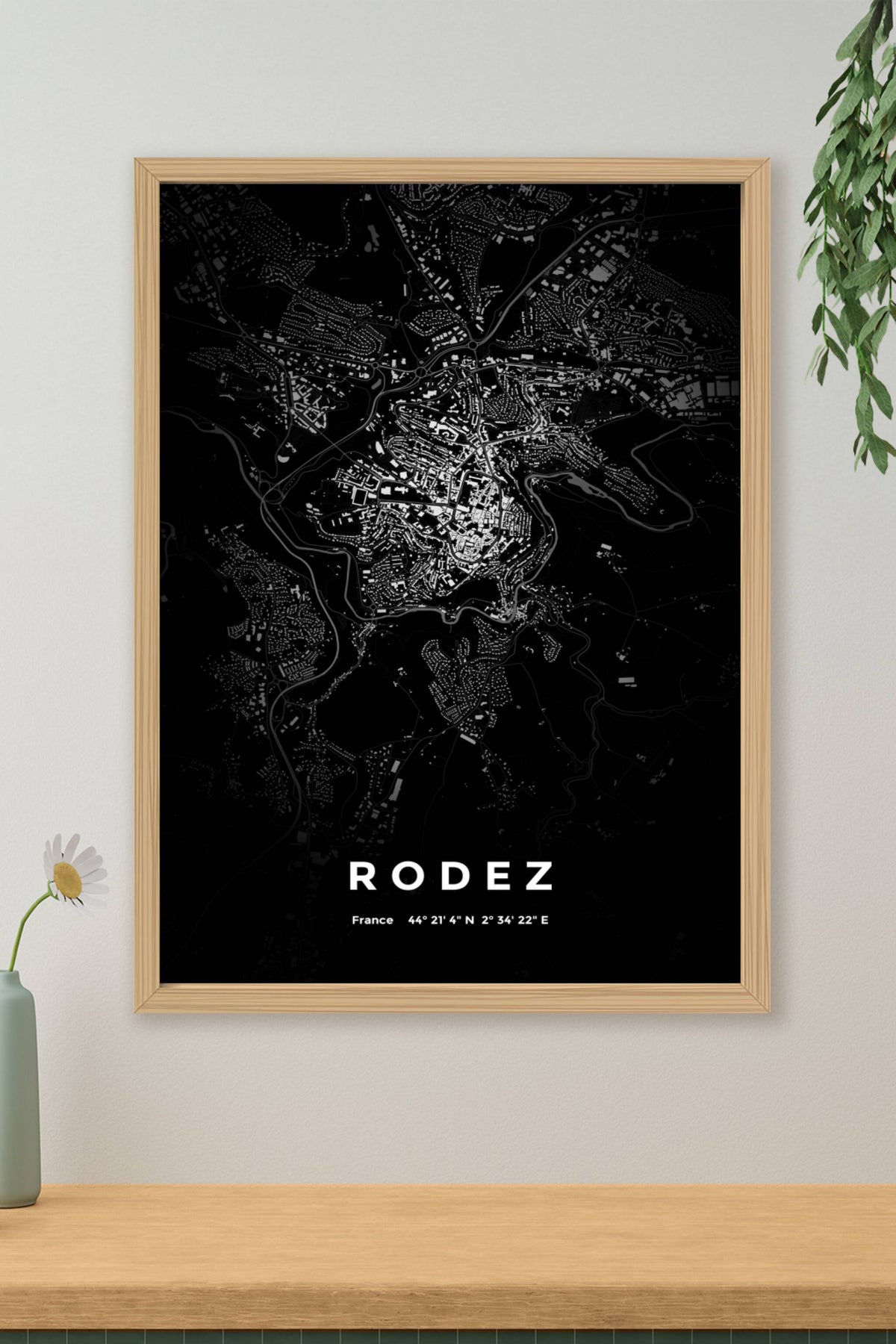 Carte de Rodez nuit - Affiche personnalisée
