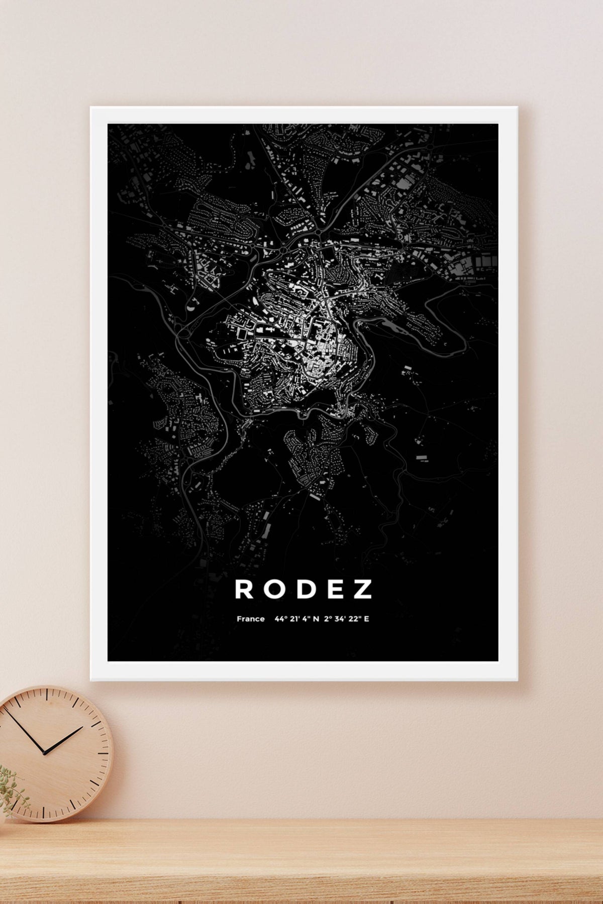 Carte de Rodez nuit - Affiche personnalisée