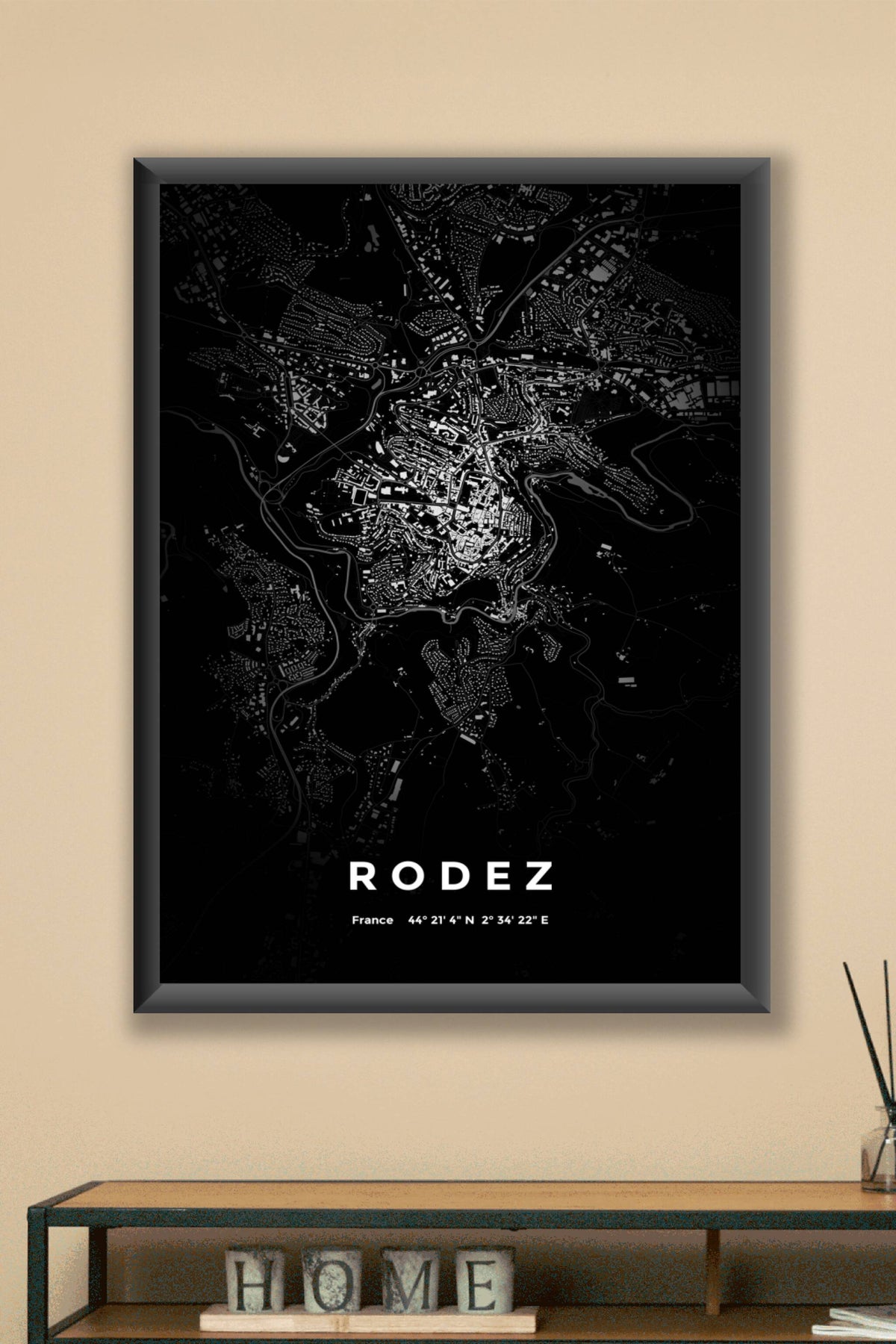 Carte de Rodez nuit - Affiche personnalisée